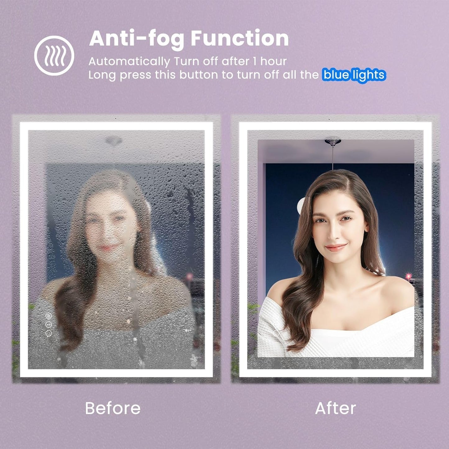 Amorho LED Mirror for Bathroom 28X36 Inch with Backlight and Front Lit, Fogless Mirror for Wall Mounted, Dimmable, 3 Colors, Memory