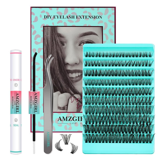 Lash Clusters Kit 200PCS 50D Eyelash Extension Kit D Curl Wispy Eyelash Clusters DIY Natural Individual Lashes Kits Lashes Extensions Kit with Lash Bond and Remover Eyelash Tweezer at Home（White Bond）