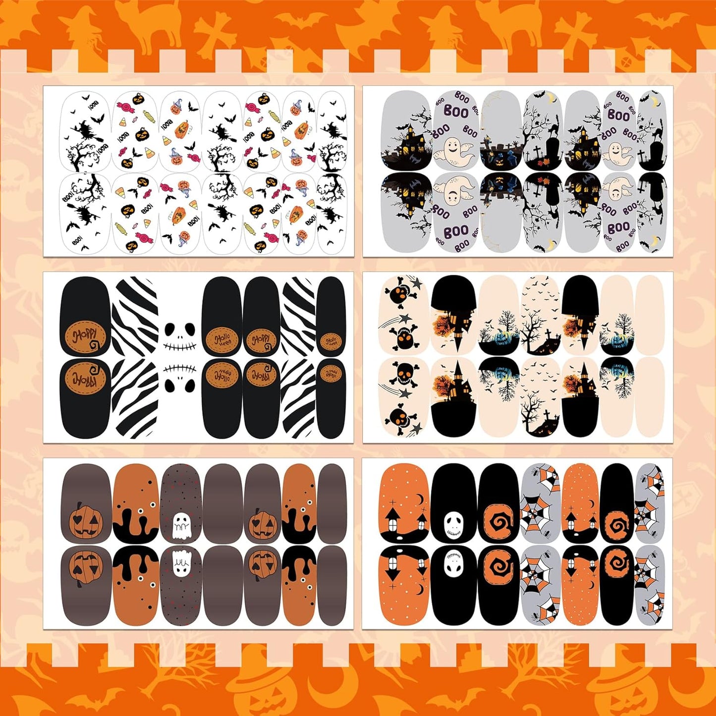 TailaiMei 12 Sheets Halloween Nail Wraps Stickers Nail Polish Strips Self-Adhesive Full Wraps with 2 pcs Nail Files for DIY Nail Art Decals (Specter Style)