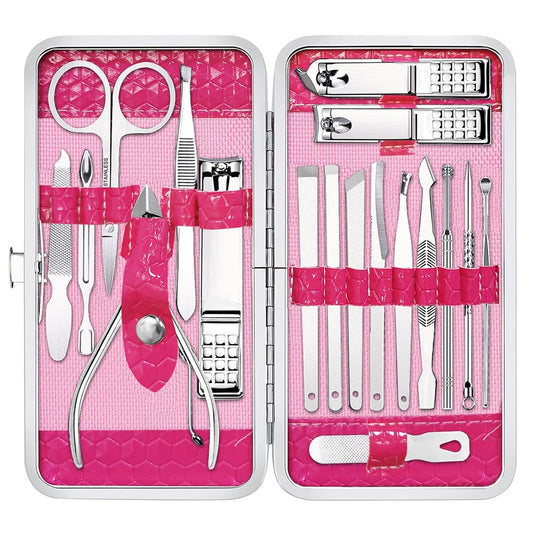 Yougai Manicure Set Professional Nail Clippers Set, 18Pcs Manicure Kit Stainless Steel Nail Kit for Women, Pedicure Set Nail Grooming Kit with Travel Case