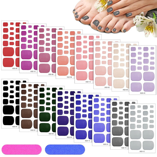Maitys 352 Pieces 16 Sheets Toenail Polish Stickers Strips Adhesive Toe Nail Wraps Full Wraps Polish Strips DIY Manicure Decal with 2 Pieces Nail Files(Charming Color)