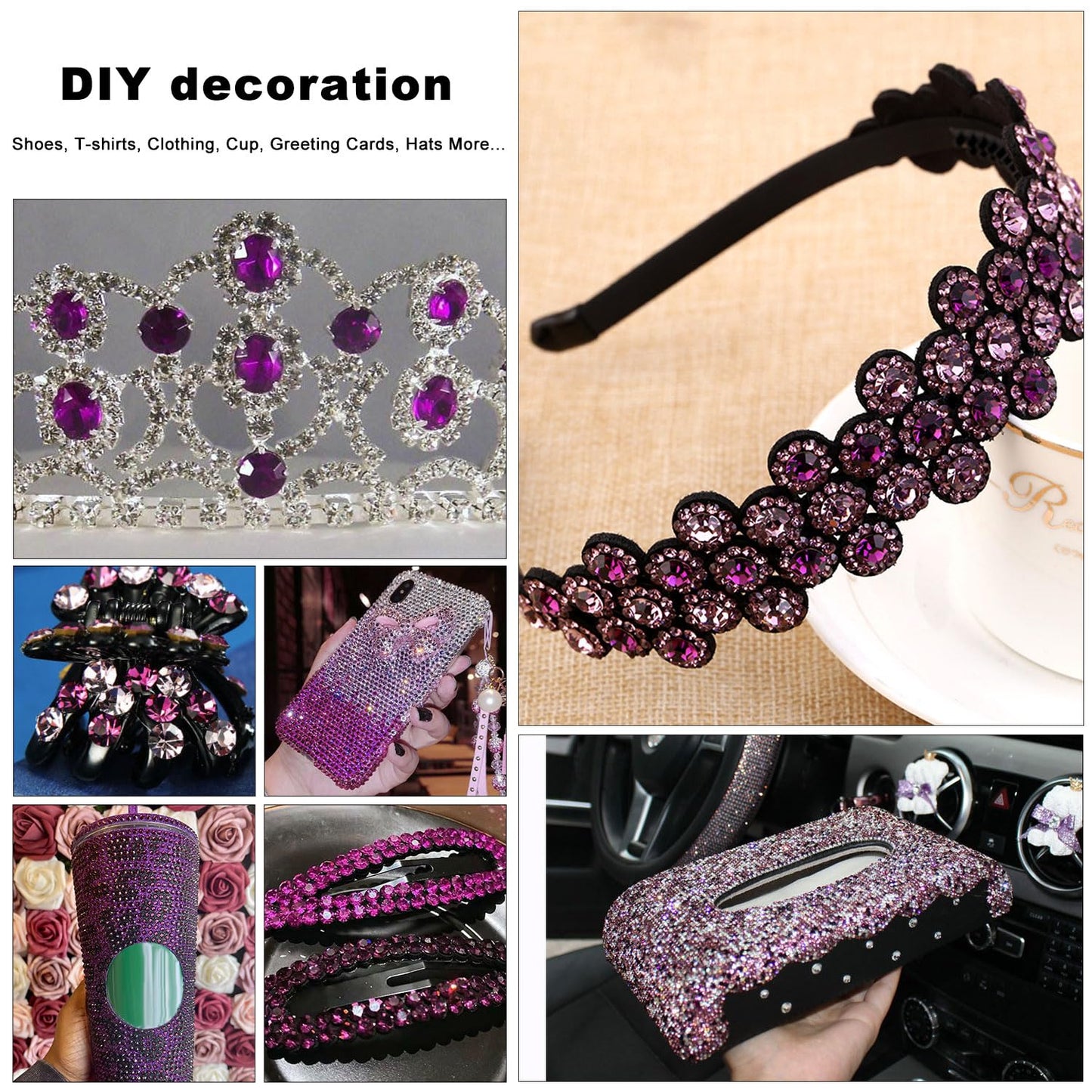 4240Pcs Fuchsia Flatback Rhinestones 6 Sizes Crystal Diamonds for Nail Art Crafts Clothes Shoes with Tweezers and Picking Pen