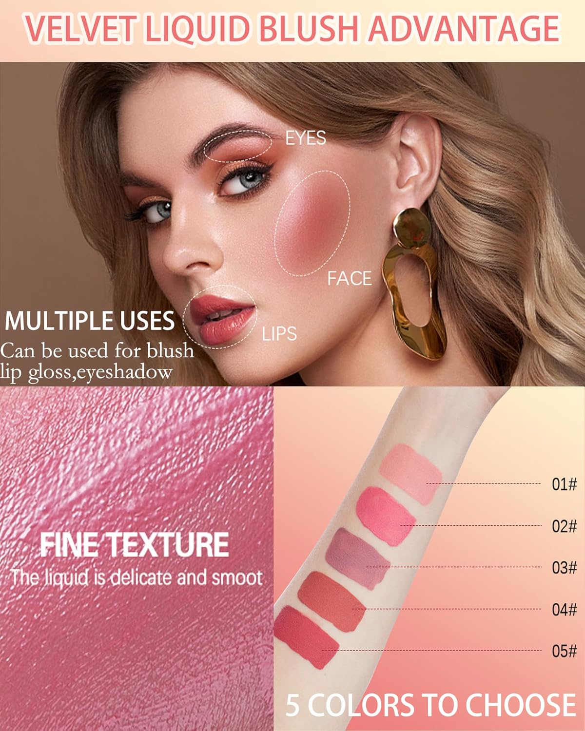 Velvet Liquid Blush Wand, Creme Blush Makeup Stick,Blush Beauty Makeup Dual Use for Cheeks & Lips, Long-Wearing,Dewy Finish,Skin Tint Blush, Contour Blush Wand,Thanksigiving Gift for Women-01