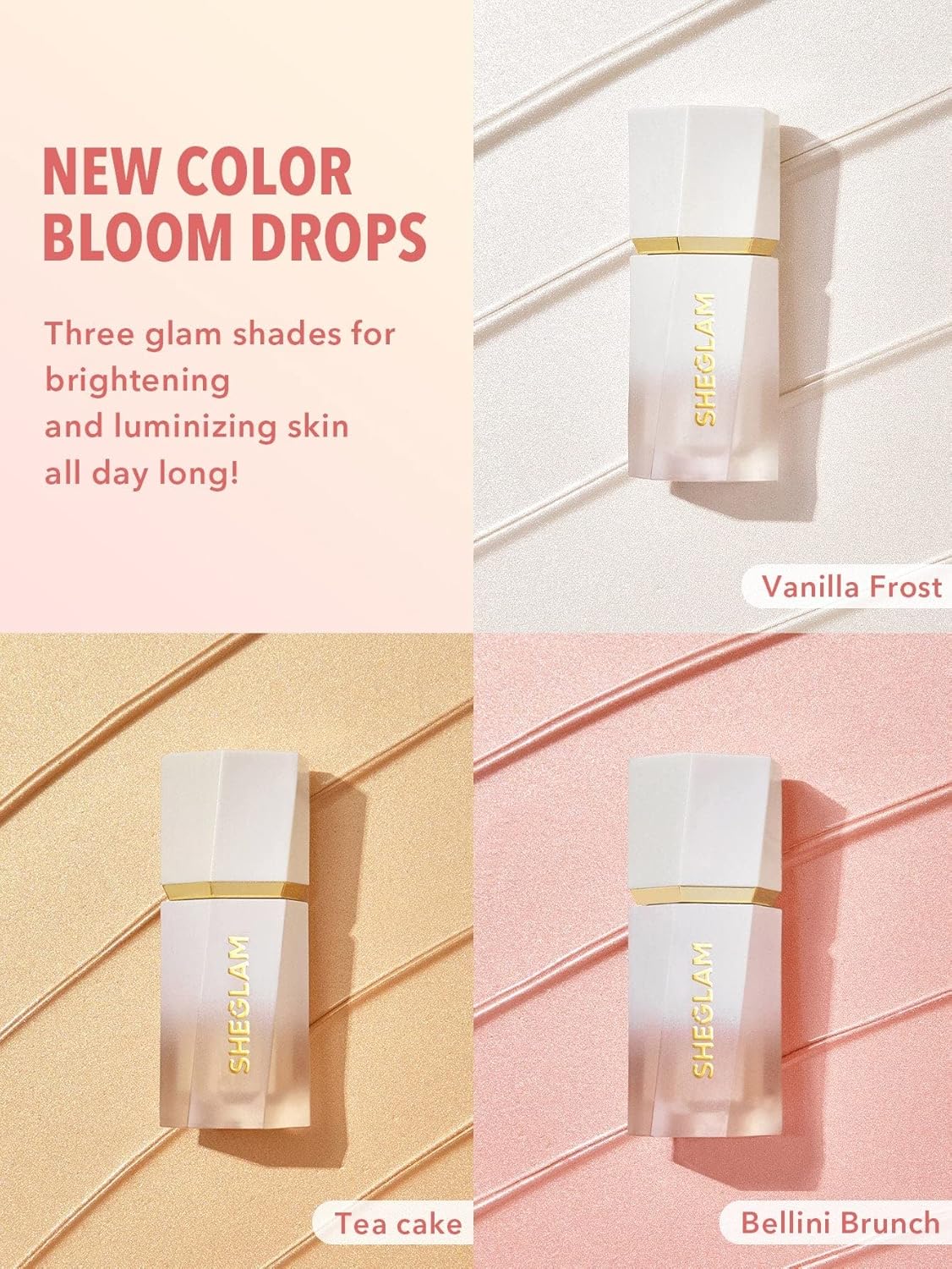 SHEGLAM Glow Bloom Liquid Waterproof Highlighter Long Lasting Cream Highlighter with Shimmer Dewy Finish - Bellini Brunch