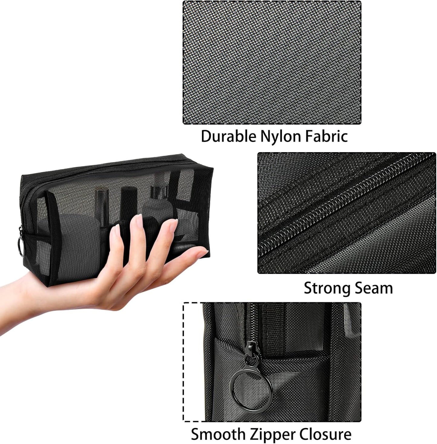 20 Pieces Mesh pouch, Mesh Makeup Bag Portable Makeup Pouch Travel Toiletry Bag for Makeup Organizer Home Office Travel Accessories, Mesh Cosmetic Bag with Zipper