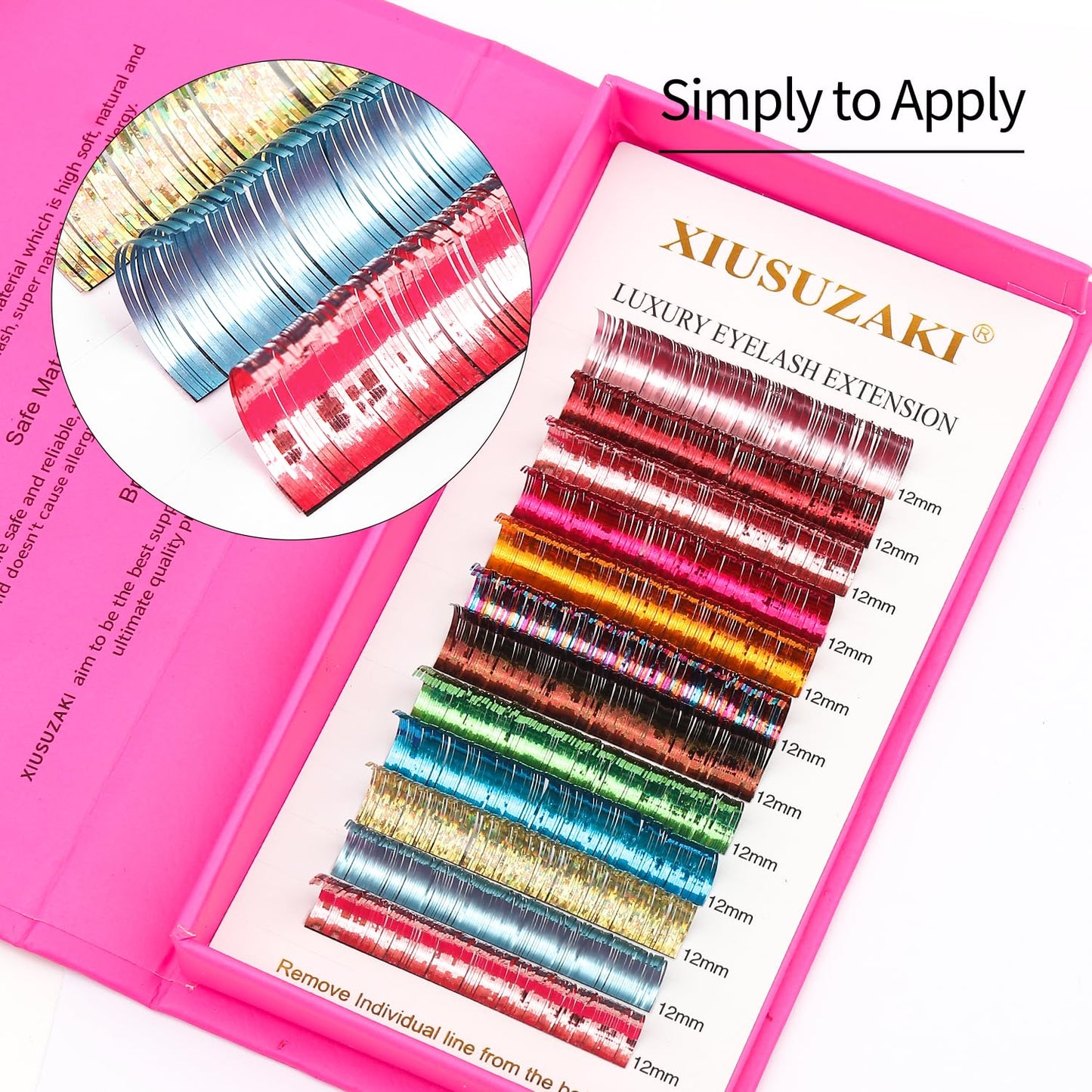 Glitter Spike Tinsel Eyelash Extensions 0.07 Colored Lashes Extension C Curl Lashes 12mm Lash Extensions Soft False Eyelashes Volume Lashes 12 Rows Professional Use(Glitter,0.07-C,12mm)