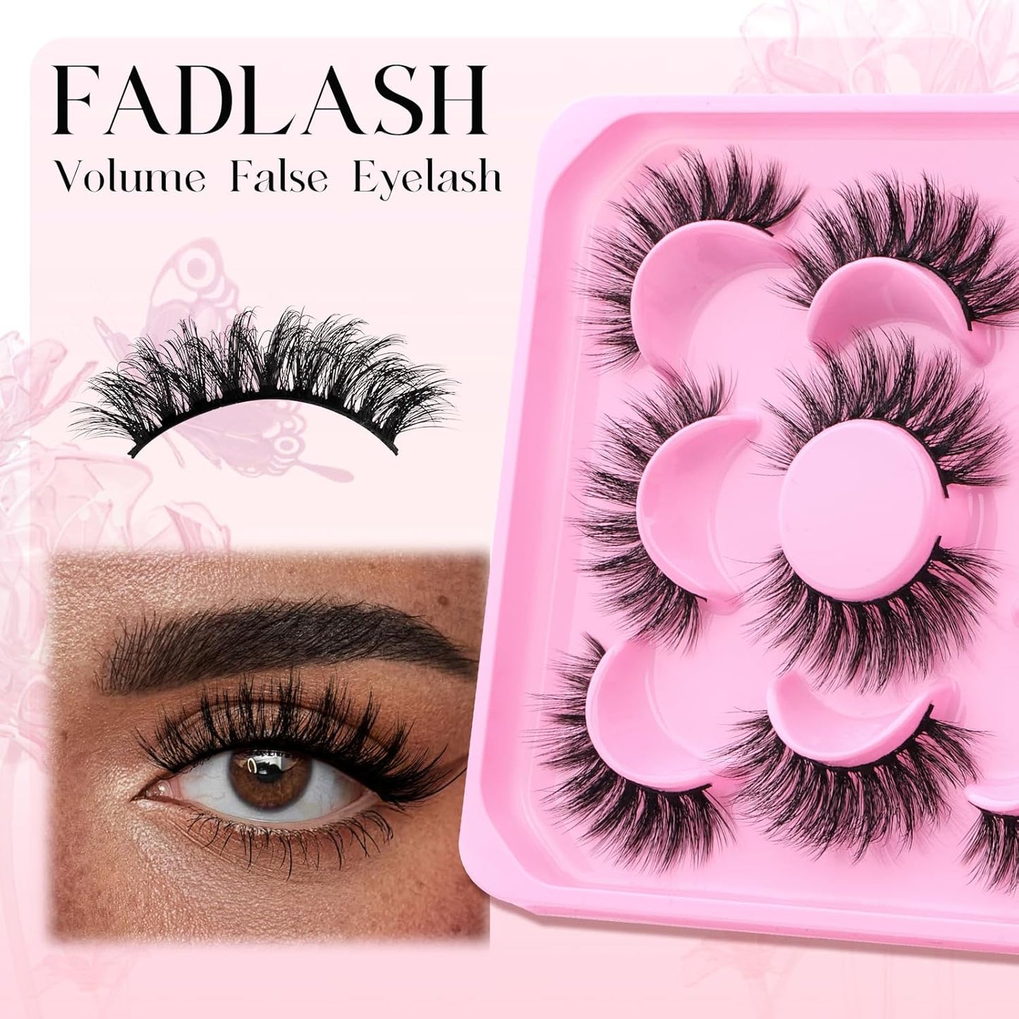 False Eyelashes Natural Look Black Cat Eye Lashes Comfortable Fake Lashes with Thin Band Wear, Pack 5 Pairs, LZEZ5 FADLASH