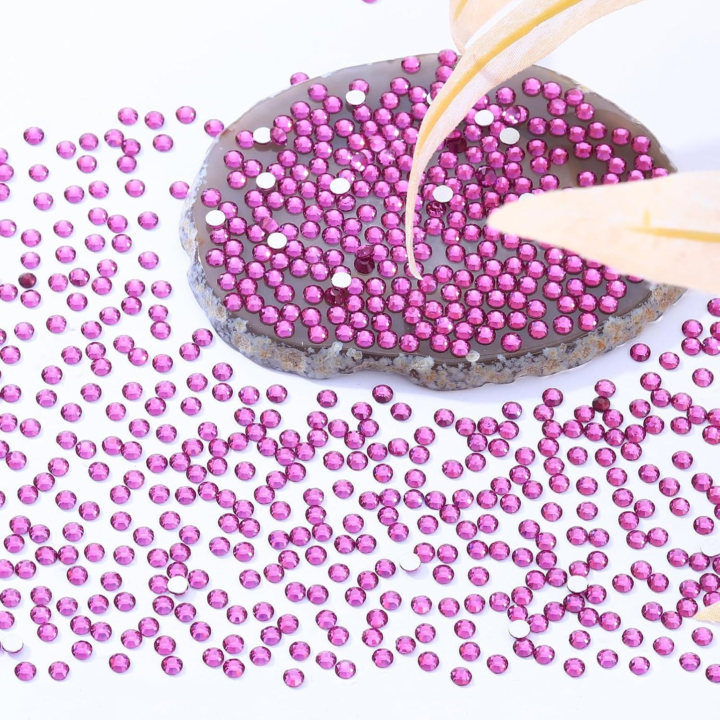 Fuchsia Flatback Rhinestones, Glass Rhinestones for Nail Art and Craft, Glue Fix, Loose Crystal Gemstones(Fuchsia, SS10, 2880pcs, 2.7-2.8mm)