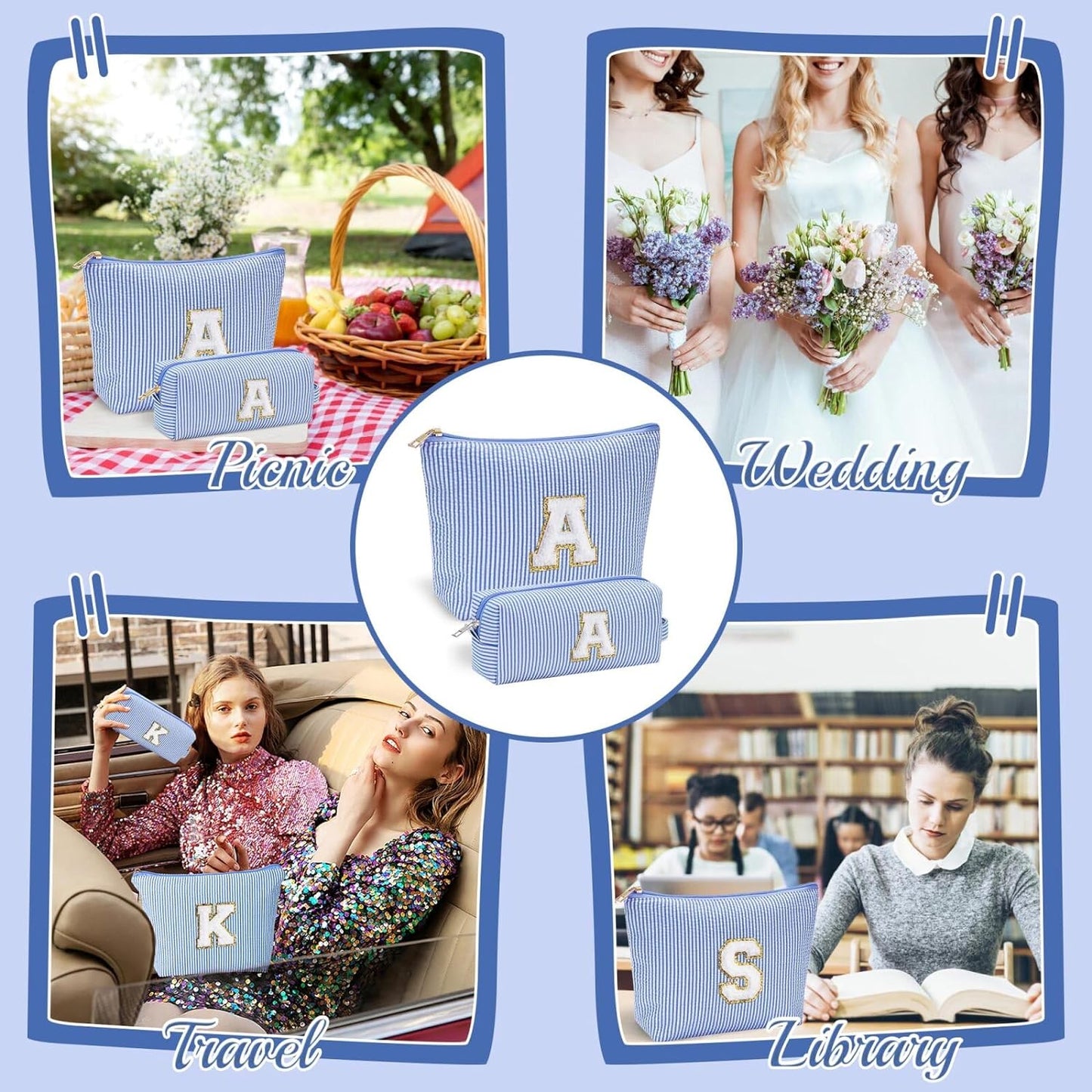 YOOLIFE Personalized Initial Makeup Bag - Travel Cosmetic Bag for Mom, Niece, Teen Girl Birthday Gifts