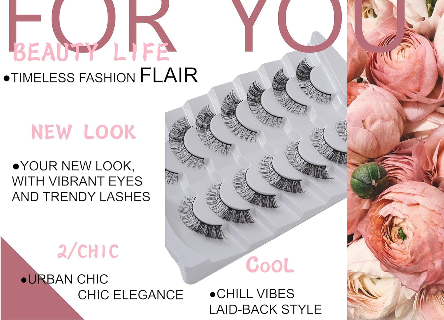 viiviiRose'e Partial Dense Eyelashes, Black Superfine Cotton Band, Soft Full C/D Curl Lahes, 7 Pairs,White (S75)