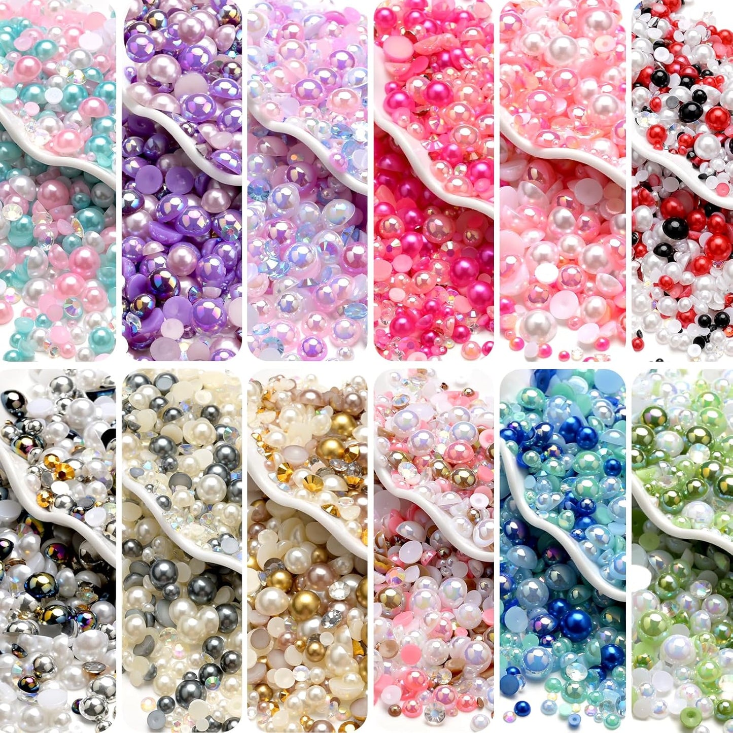 80g Mix Flatback Pearls and Rhinestones for Crafts Pink Brown Mixed Size 2mm-10mm Half Round Pearls Rhinestones for Nail Art Tumblers Shoes DIY Bedazzling with Tweezers Wax Pen