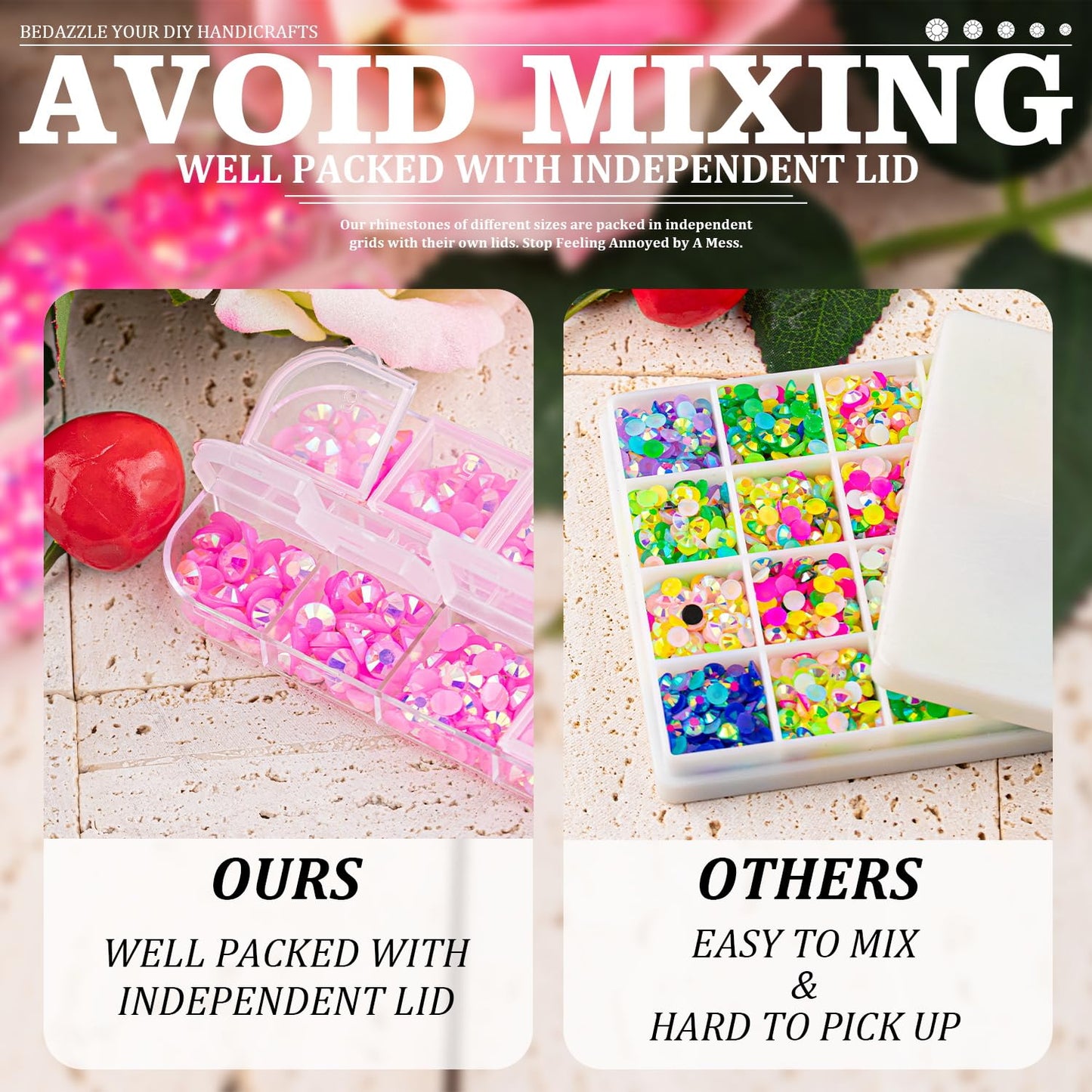 7000PCS Resin Rhinestones with Tweezers for Crafting, 2/3/4/5/6mm Flatback Jelly Rhinestones, 4 Box Pink AB Non Hotfix Crystal Gems for DIY Crafts Mugs Tumblers Clothes Makeup Nail