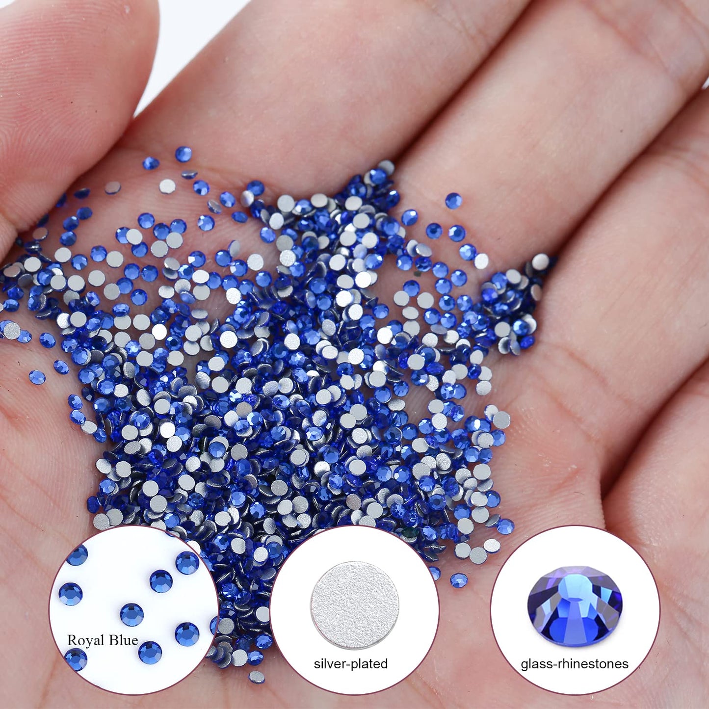 3000Pcs Royal Blue Crystal Rhinestones,Glass Flatback Rhinestones Mini Gemstones for Nail Face Makeup Art Crafts Clothes Decoration -(SS6,2.0mm,Royal Blue)