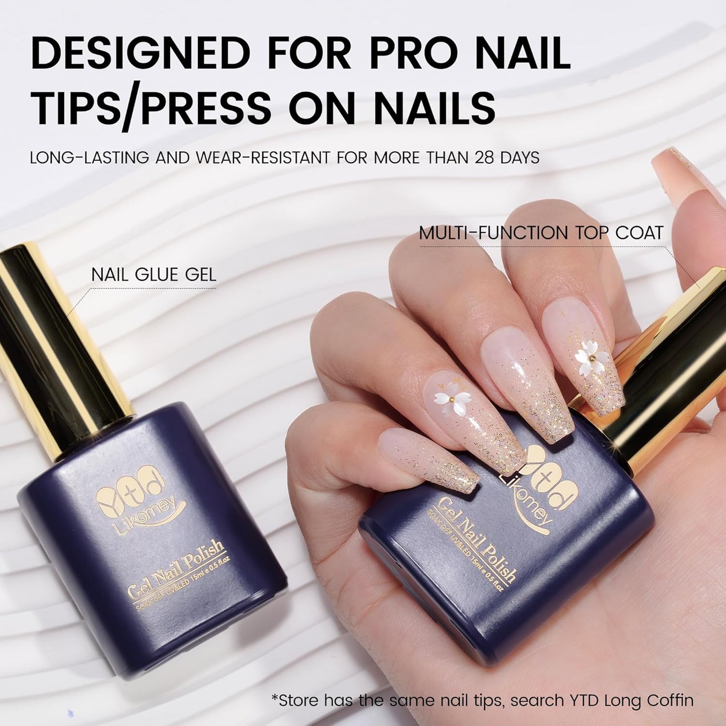 YTD Likom Gel Nail Polish Nail Glue and Builder Gel Top Coat Set,for False Nail Tips Press On Nails,15ml 2-in-1 Multi-Function Top Coat,Strong Adhesive Protect Acrylic Nails