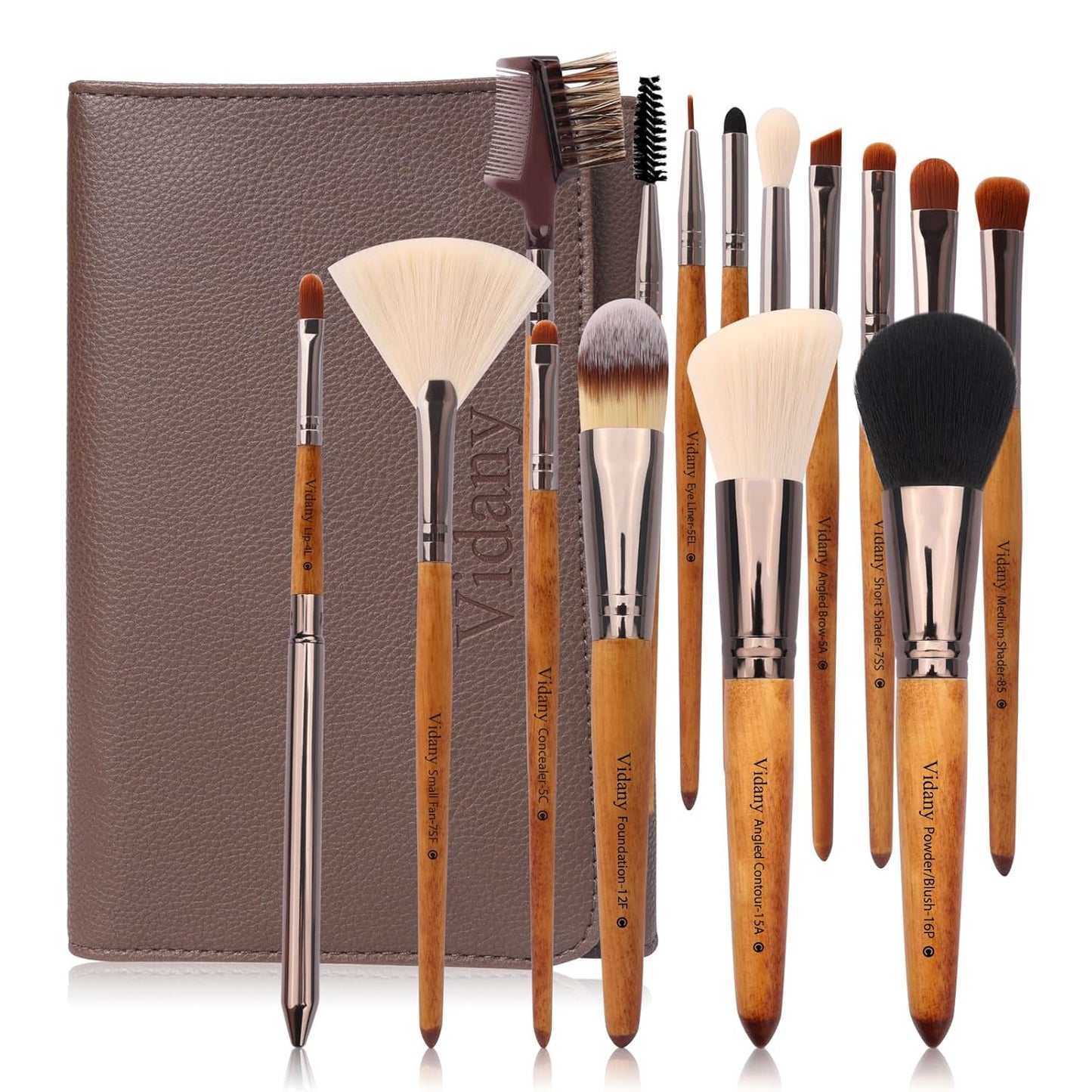 Makeup Brush Set,15pcs Walnut Wooden Makeup Brushes With Leather Button Bag, Professional Makeup Brushes For Foundation Concealer Kabuki Blush Eyeliner Shadow Brow, Makeup Brush Sets & Kits