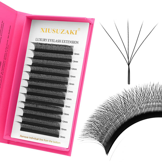 W Lash Extensions Supplies 5D Eyelash Extensions W Shape 0.07mm Thickness C Curl 11mm Premade Fans Easy Fan Lashes Volume Matte Black 12 Rows Crisscross Eye Lashes(W-5D-0.07-C,11mm)