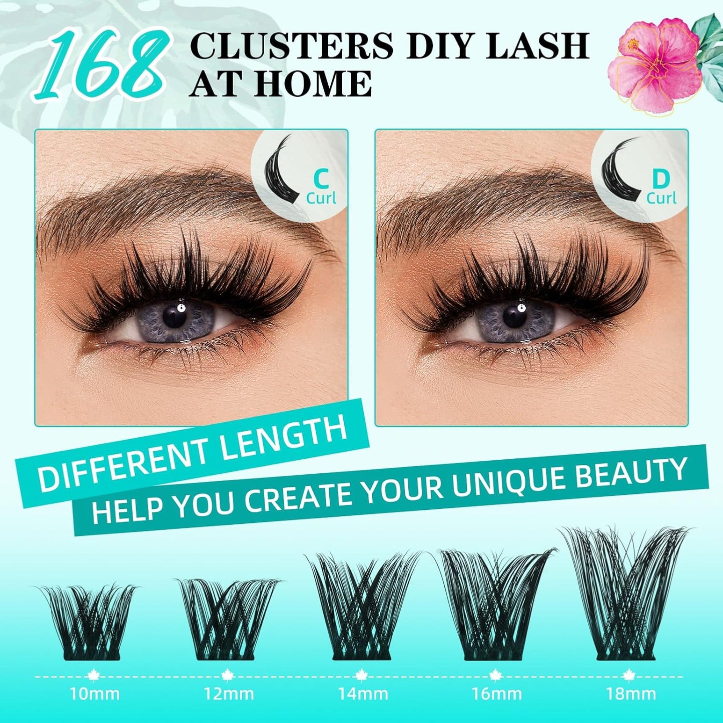 Lash Clusters Wet Look 168Pcs Eyelash Cluster Ultra-Thin Lash Band Eyelashes Extensions Spiky Anime Wide Span Lashes(Tulip,D-18mm)