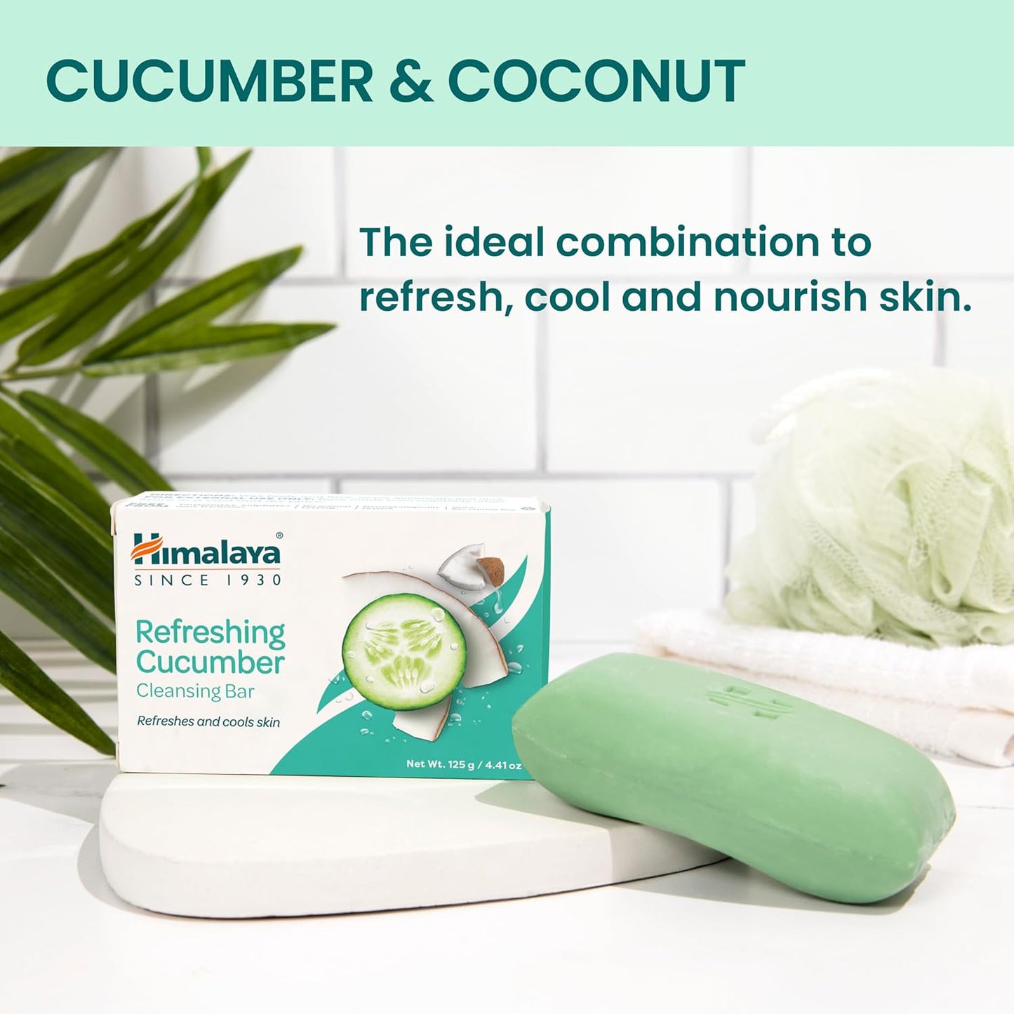 Himalaya Refreshing Cucumber Cleansing Bar, Face and Body Soap for Soft Skin, 4.41 oz, 12 Pack