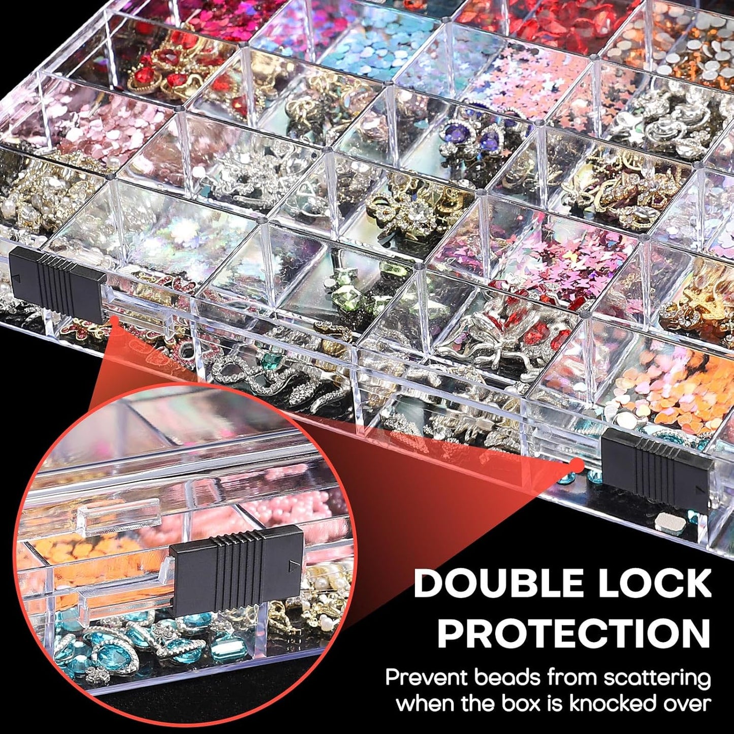 Noverlife 2 Pack 36 Grids Clear Plastic Organizer Box, Jewelry Craft Storage Container Bead Holder Nail Charm Organizer, Rock Collection Box for Fishing Tackles, Acrylic Earring Display Case for Girls