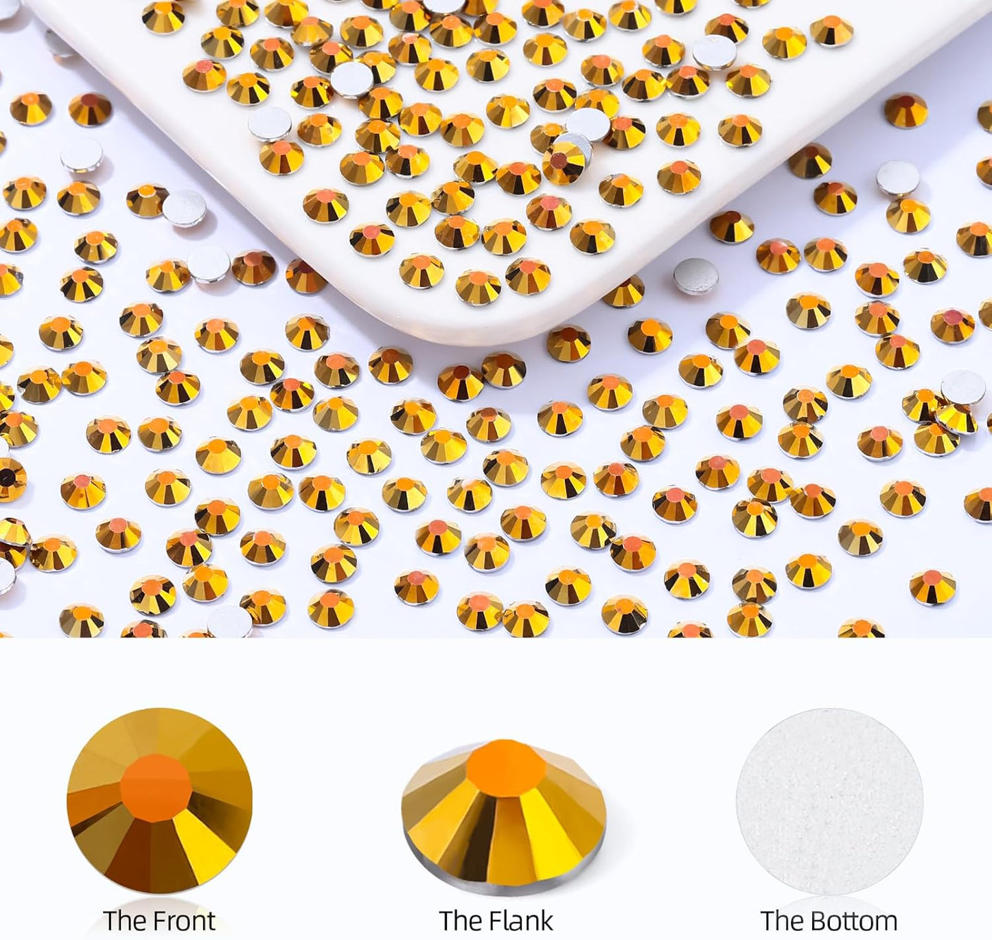 Gold Flatback Rhinestones, Glass Rhinestones for Nail Art and Craft, Glue Fix, Loose Crystal Gemstones(Gold, SS16, 2880pcs, 3.8-4.0mm)