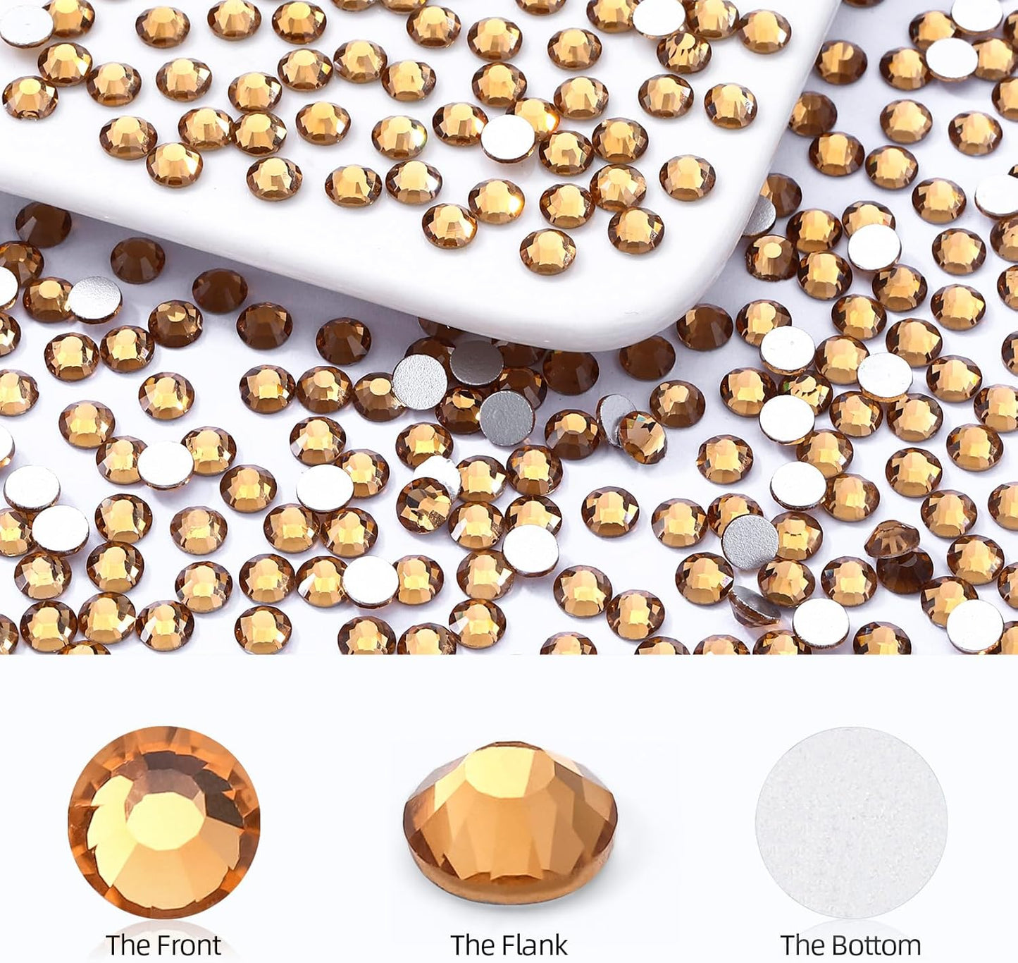 Topaz Flatback Rhinestones, Glass Rhinestones for Nail Art and Craft, Glue Fix, Loose Crystal Gemstones(Topaz, SS12, 1440pcs, 2.9-3.0mm)