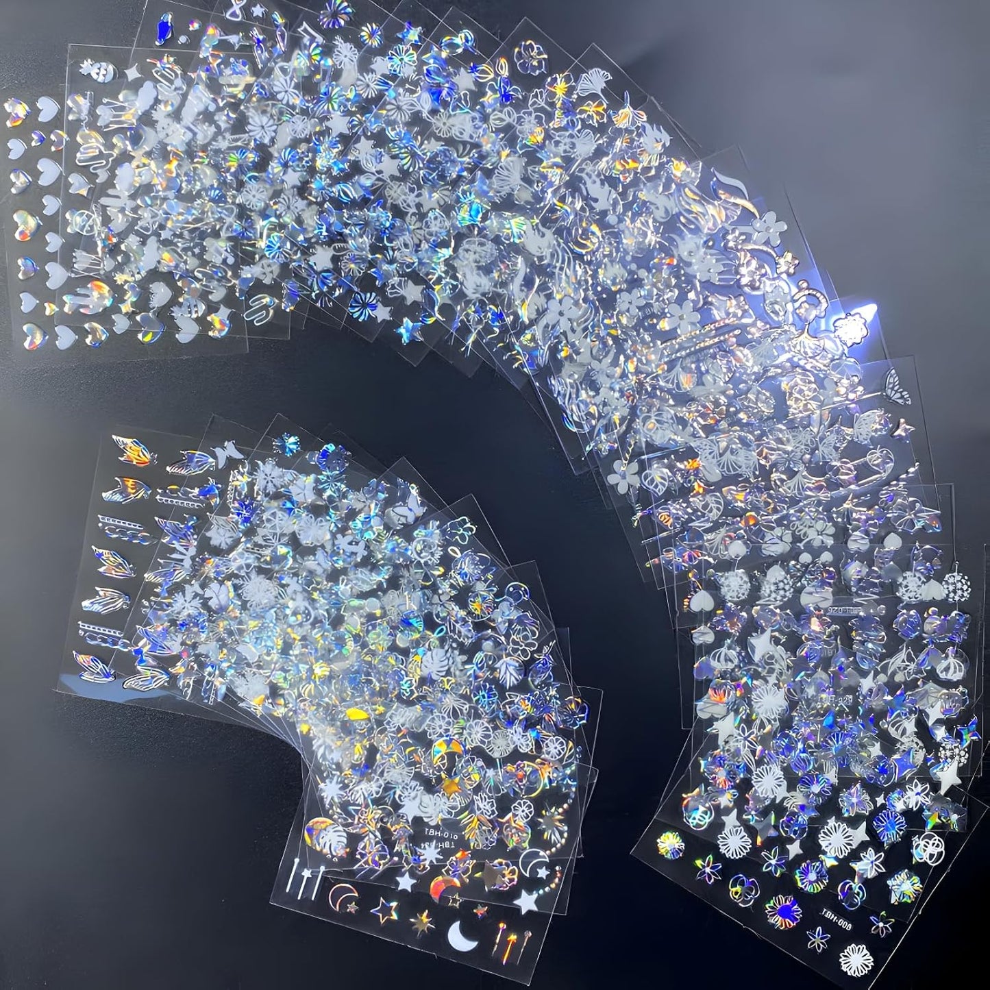 30 Sheets Aurora Nail Art Stickers Decals 3D Self Adhesive Flower Nail Stickers Aurora Moon Star Nail Decals for Nail Art Leaf Heart Nail Design for DIY Acrylic Nails Decoration Accessories for Women