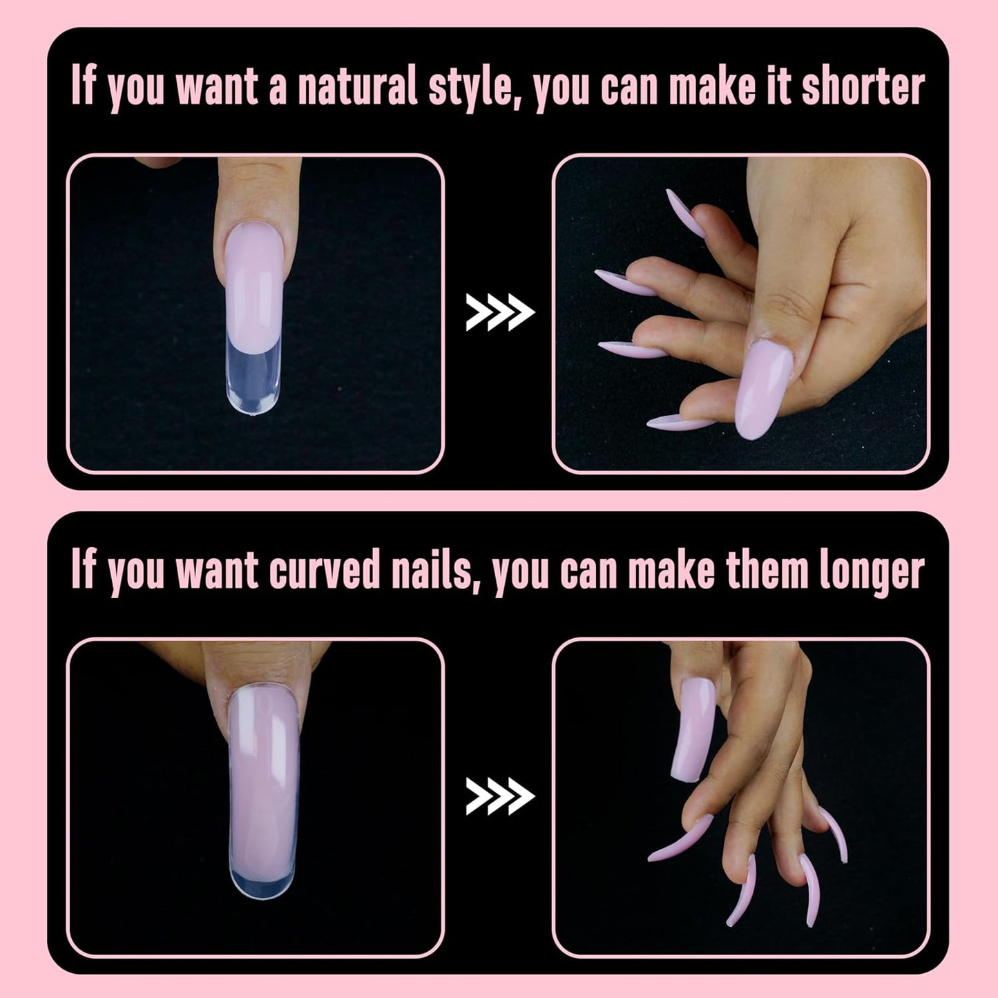 Helloween Curved Square Nail Dual Forms for Poly Gel Extension with Guiding Line Inside, M L XL Reusable Full Cover Acrylic/Builder/Hard Gel Polygel Molds for Salon DIY x 15 sizes 150 Pcs