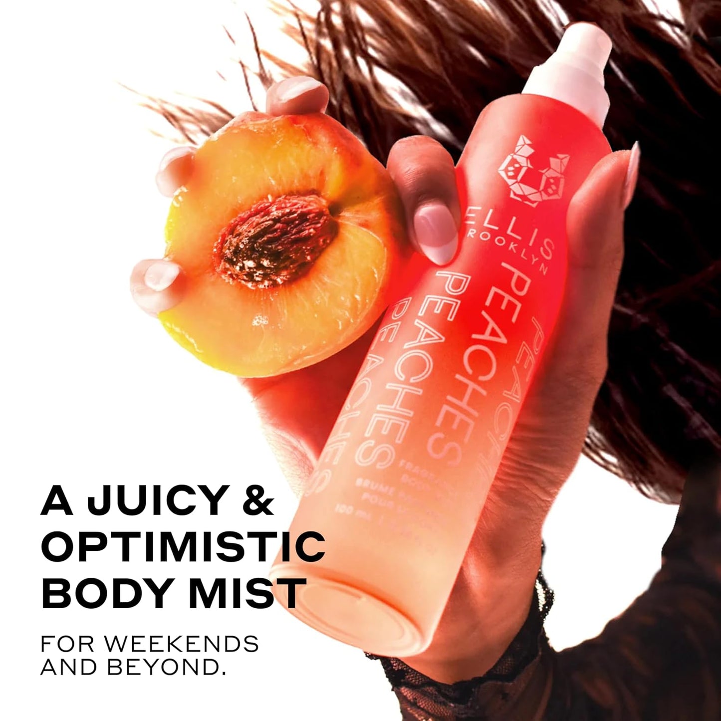 Ellis Brooklyn PEACHES Hair And Body Fragrance Mist - Fruity Floral Perfume Mist For Women with Sweet Peach, Rosebud, & Sandalwood, Vegan Perfume, Made In The USA, 50ml 1.7 Fl Oz
