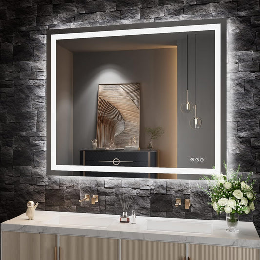 Amorho LED Bathroom Mirror 44" X36" with Front and Backlight, Stepless Dimmable Wall Mirrors with Anti-Fog, Shatter-Proof, Memory, 3 Colors, Double LED Vanity Mirror(Horizontal/Vertical)