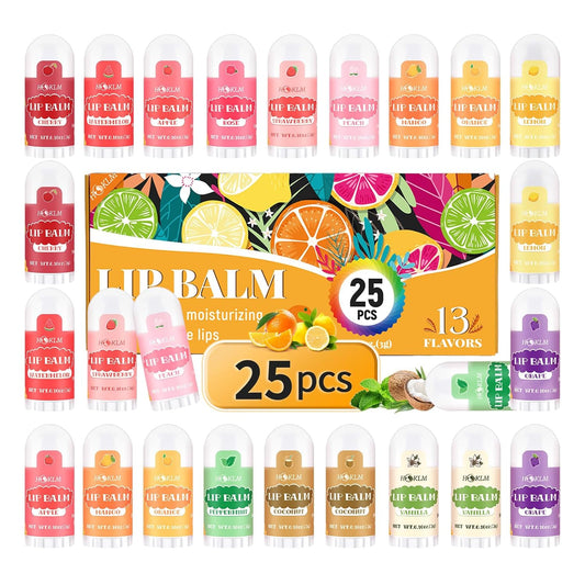 Mini Lip Balm 25 Pack, Natural Lip Balms with Vitamin E and Coconut Oil. Moisturizes for Dry Lips, Perfect for Party Favors, Gift Bags and Small Gifts-13 Flavors
