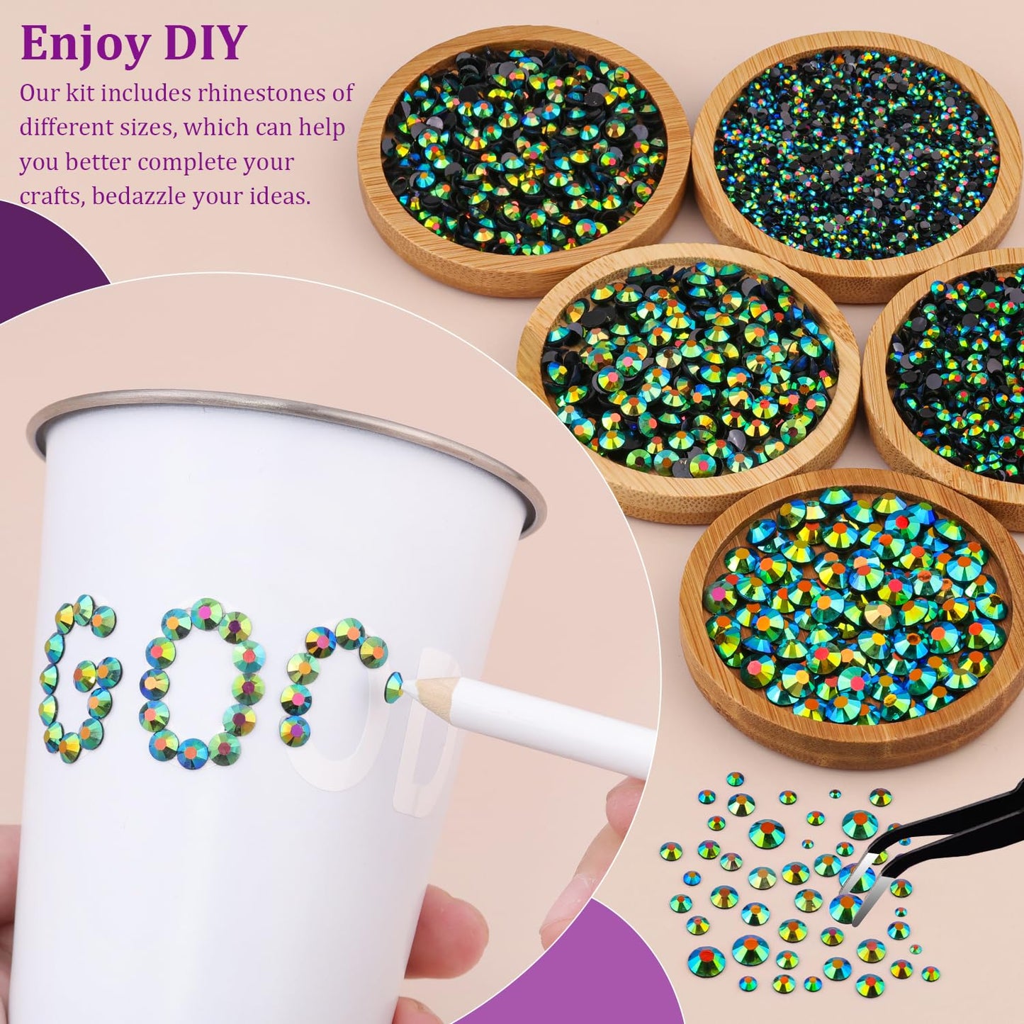 Resin Jelly Rhinestones for Crafting with B7000 Jewelry Glue, 2 Boxes Emerald Black AB Flatback Crystals with 3Pcs 10ml Glue, Bedazzling Non Hotfix Gems for DIY Tumblers Clothing Shoes Manicure