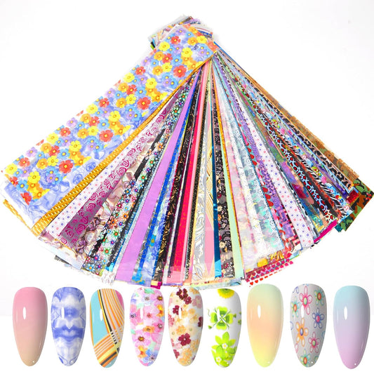 WOKOTO 300 Sheets Nail Foils Transfer Kit, Holographic Flower Marble Foil Sheets for Nail Art Transfer Paper, 1 Set for All Various Designs Nail Foil Transfer for Women Girls Nails