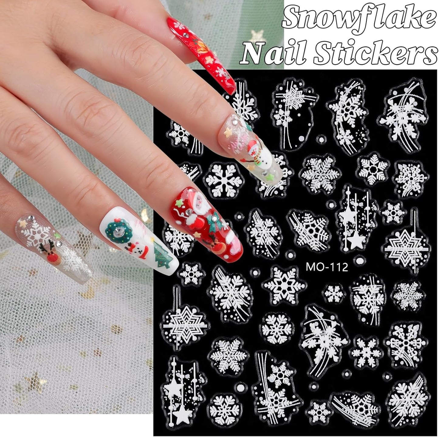 Christmas Nail Art Stickers 3 Sheets 5D Embossed Self Adhesive Nail Decals Snowflake Santa Claus Christmas Tree Elk Reindeer Bow Tie Designs Nail Stickers for Women DIY Manicure Supplies Holiday Gift