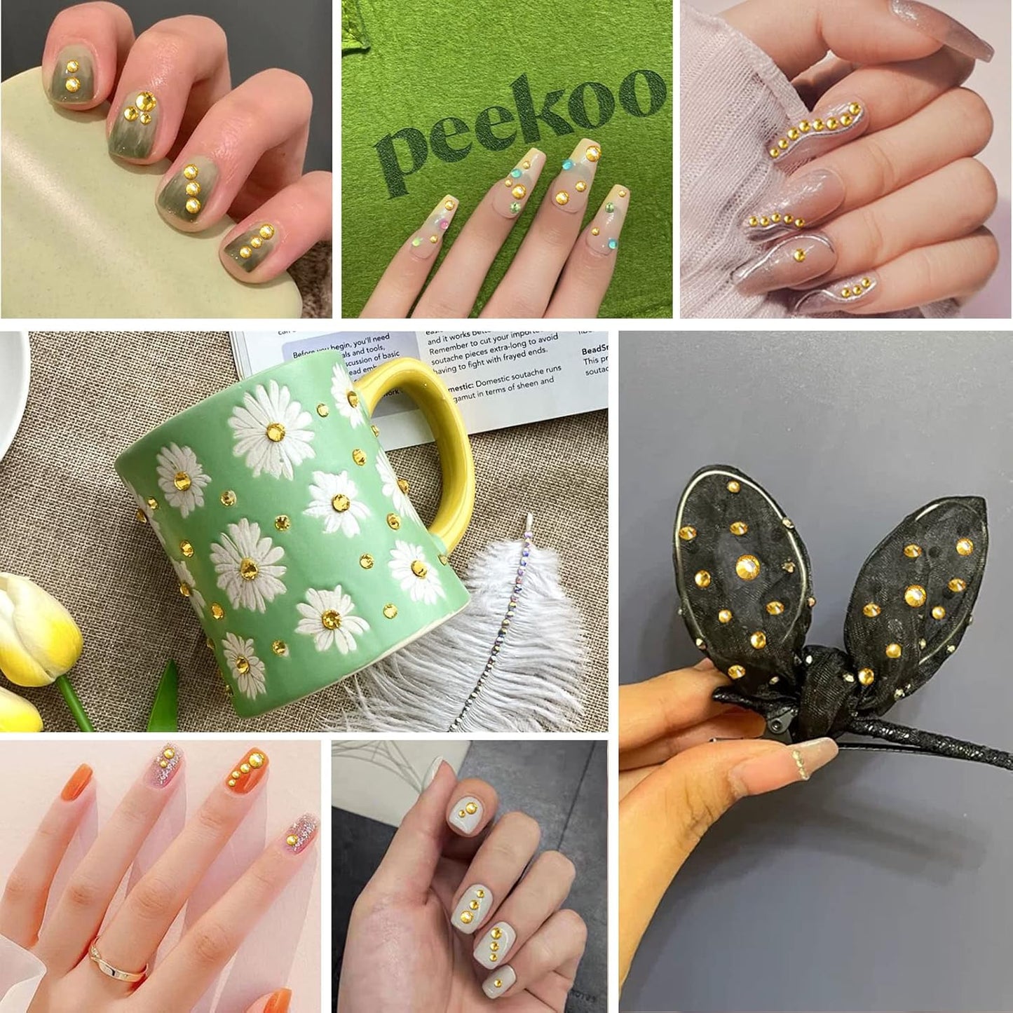 Beadsland 1440pcs Flat Back Crystal Rhinestones Round Gems for Nail Art and Craft Glue Fix, Topaz,SS10,2.7-2.9mm