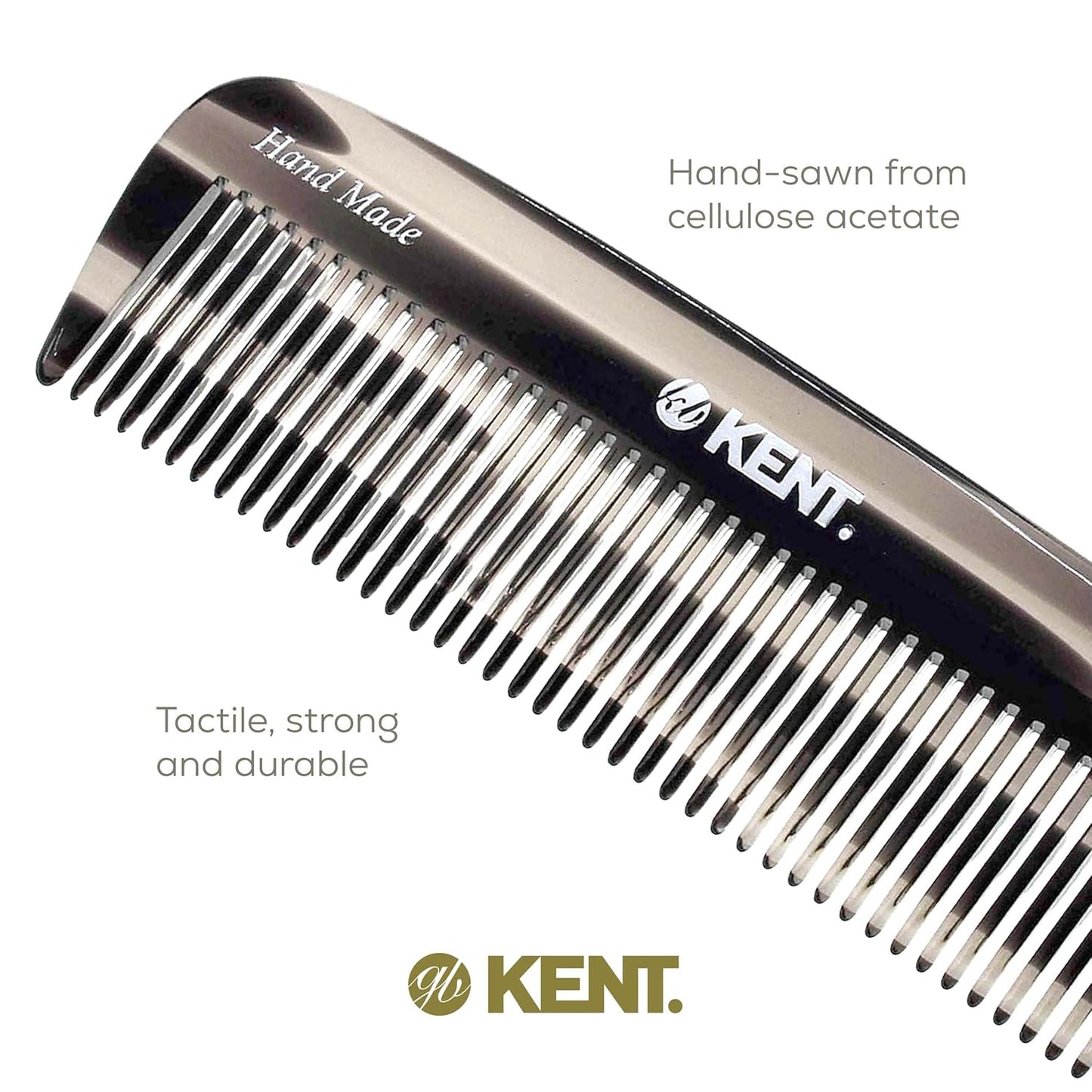 Kent 12T G Wide Tooth Detangling and Grooming Comb - Handmade Pocket Comb for Thick, Curly, Wavy Hair - Large Tooth Hair Detangler for Beard and Mustache - Saw-Cut and Hand Polished
