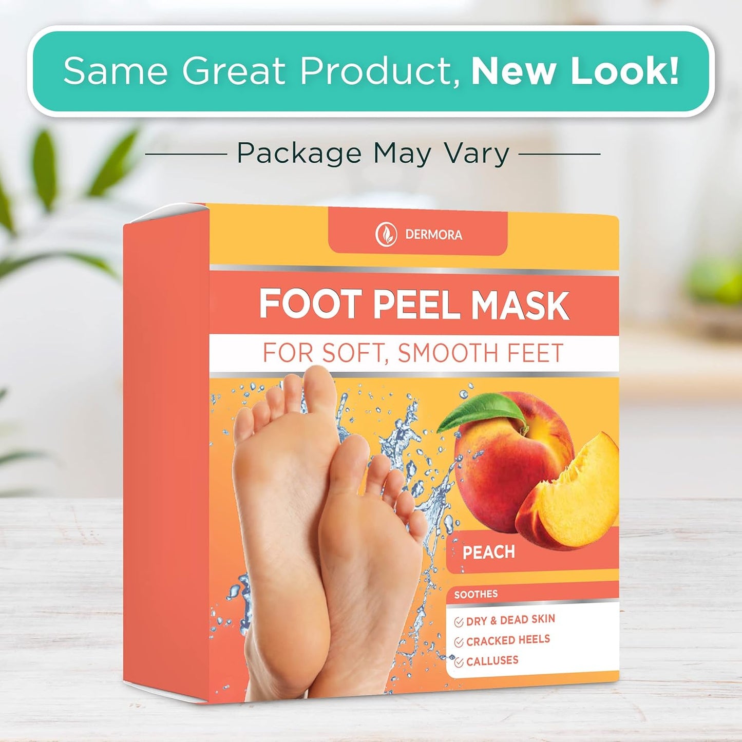 DERMORA Foot Peel Mask | Skin Exfoliating Foot Masks | Dry, Cracked Feet, Callus, Dead Skin Remover | Baby Soft Feet | Peach Scent | Pack of 2 | Regular