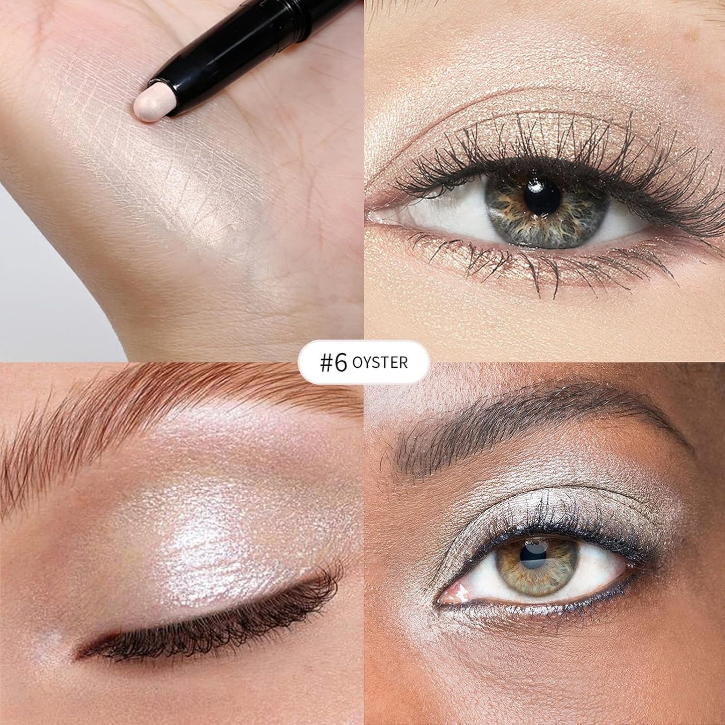 Eyeshadow Stick, Shimmer and Matte Cream Eye Shadow Brightener Sticks Eyeliner Pencil Crayon, Waterproof Long Lasting Eye Highlighter Stick Makeup,0.056 Oz(2PCS #6-Oyster+#9-Champagne)