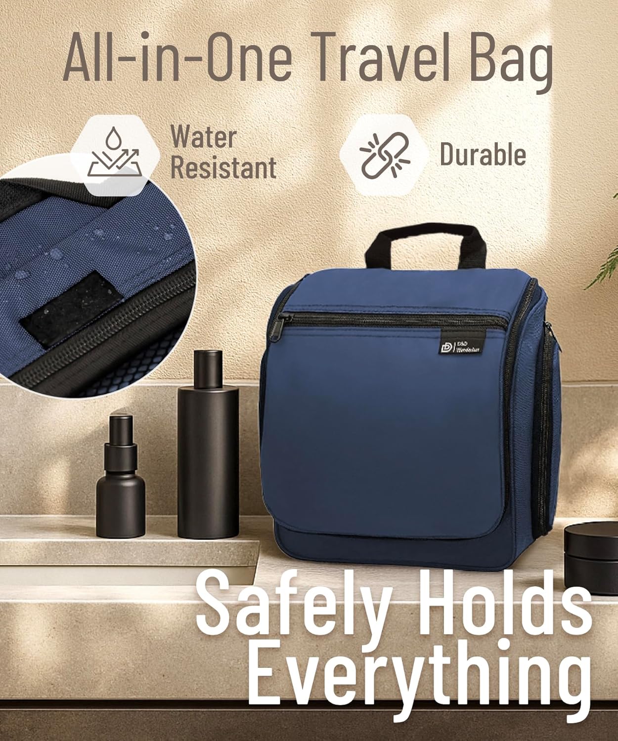 D&D Hanging Travel Toiletry Bag for Men and Women – Large Cosmetics, Makeup and Toiletries Organizer Kit with 10 Compartments, YKK Zippers, XXL Metal Swivel Hook, Water-Resistant Nylon