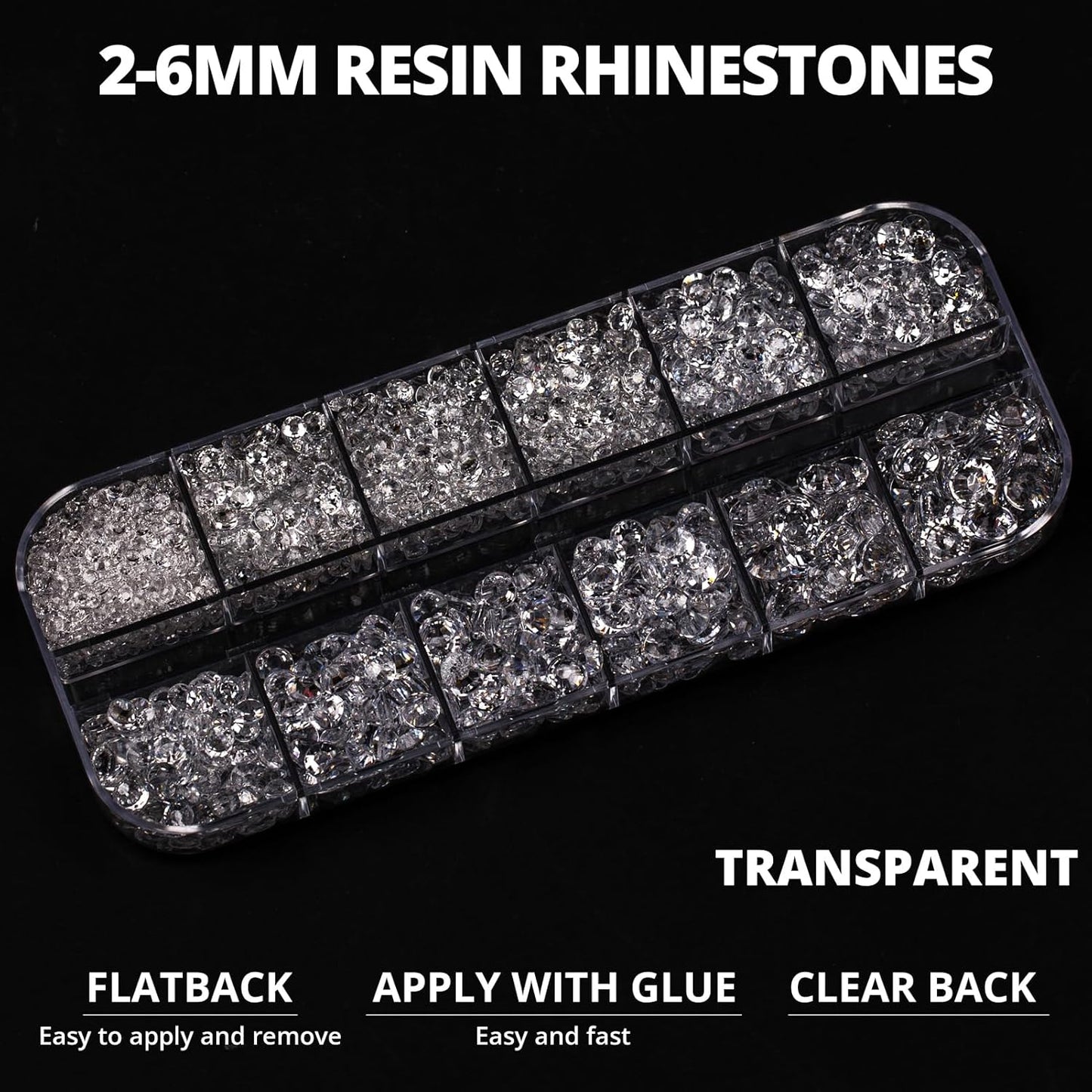 6000Pcs Transparent Clear Rhinestones for Crafting Bedazzling with b7000 Glue, Bling Shiny Resin Flatback Jewels Diamond for Crafts Clothing Tumblers Fabric Jeans, Flat Back Gems Multisize 2/3/4/5/6mm