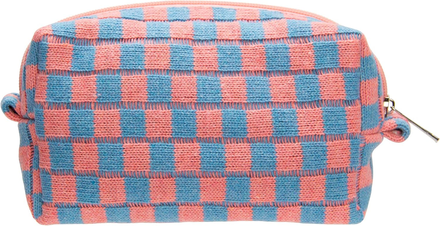 PAZIMIIK Checkered Makeup Bag for Purse Portable Zipper Make Up Pouch Small Cosmetic Case for Travel Red Blue