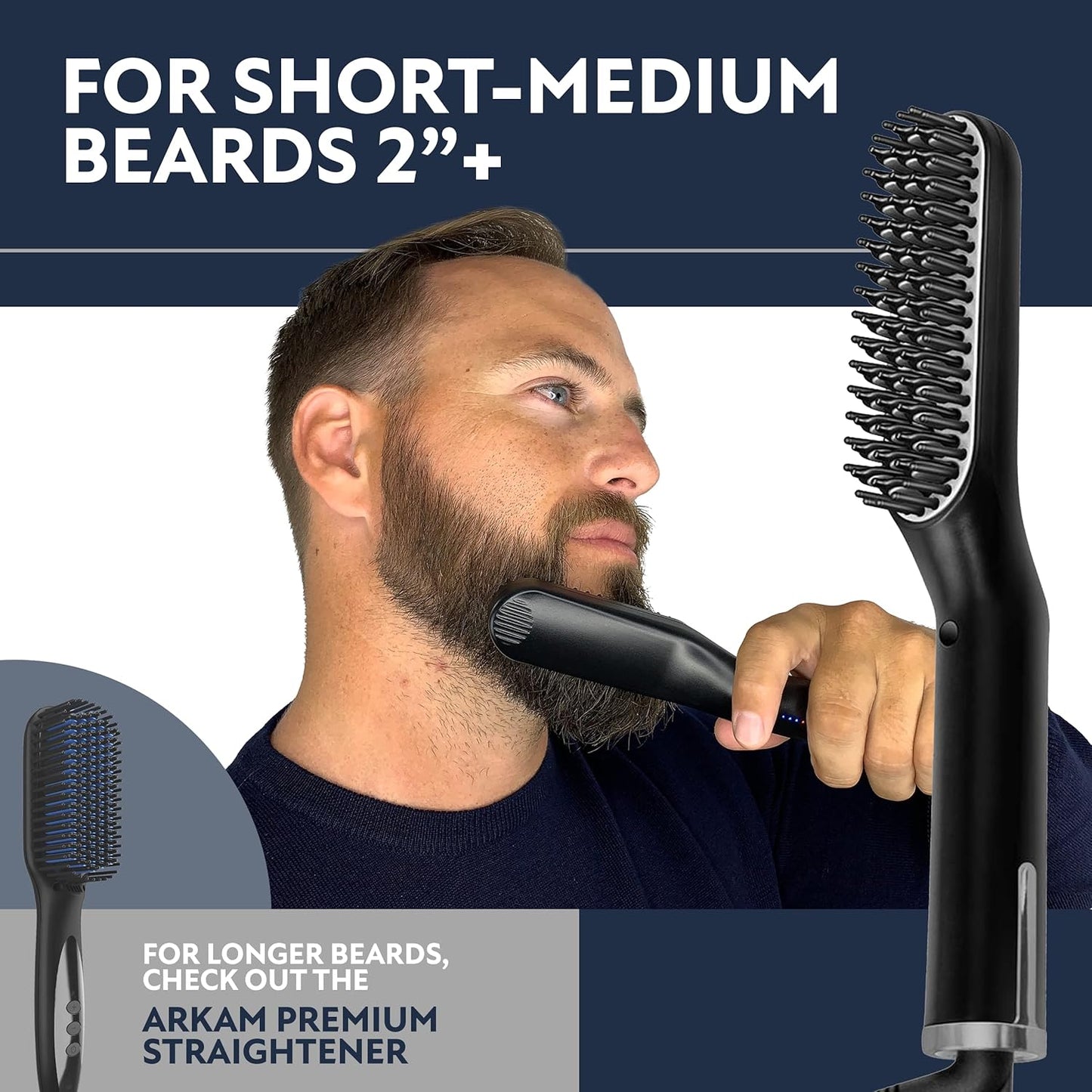 Arkam Beard Straightener for Men - Original Heated Beard Brush Kit w/Anti-Scald Feature, Dual Action Hair Comb and Travel Bag for Short to Medium Beards -Costume Accessories and Grooming Gifts for Men