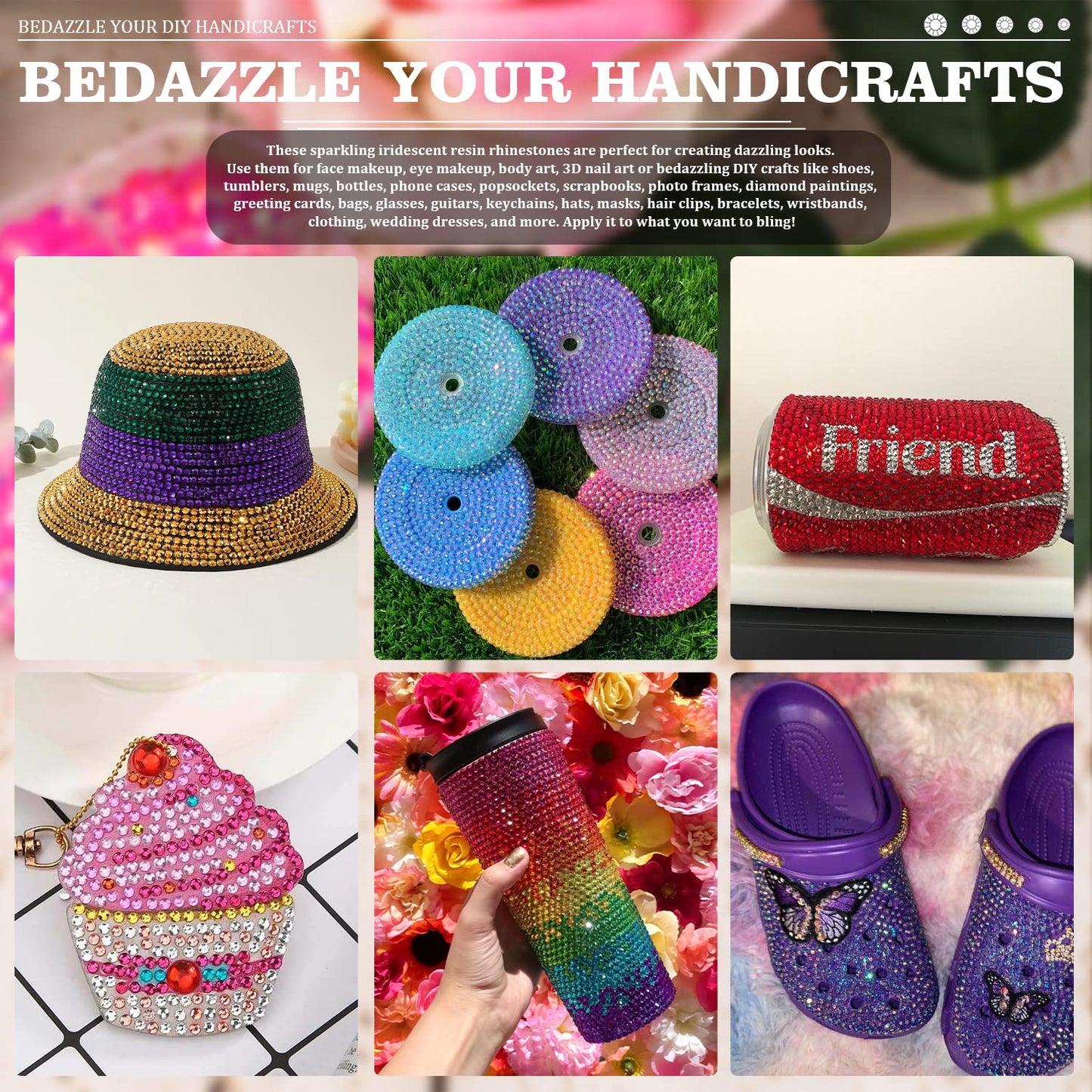 7000PCS Resin Rhinestones with Tweezers for Crafting, 2/3/4/5/6mm Flatback Jelly Rhinestones, 4 Box Hot Pink AB Non Hotfix Crystal Gems for DIY Crafts Mugs Tumblers Clothes Makeup Nail