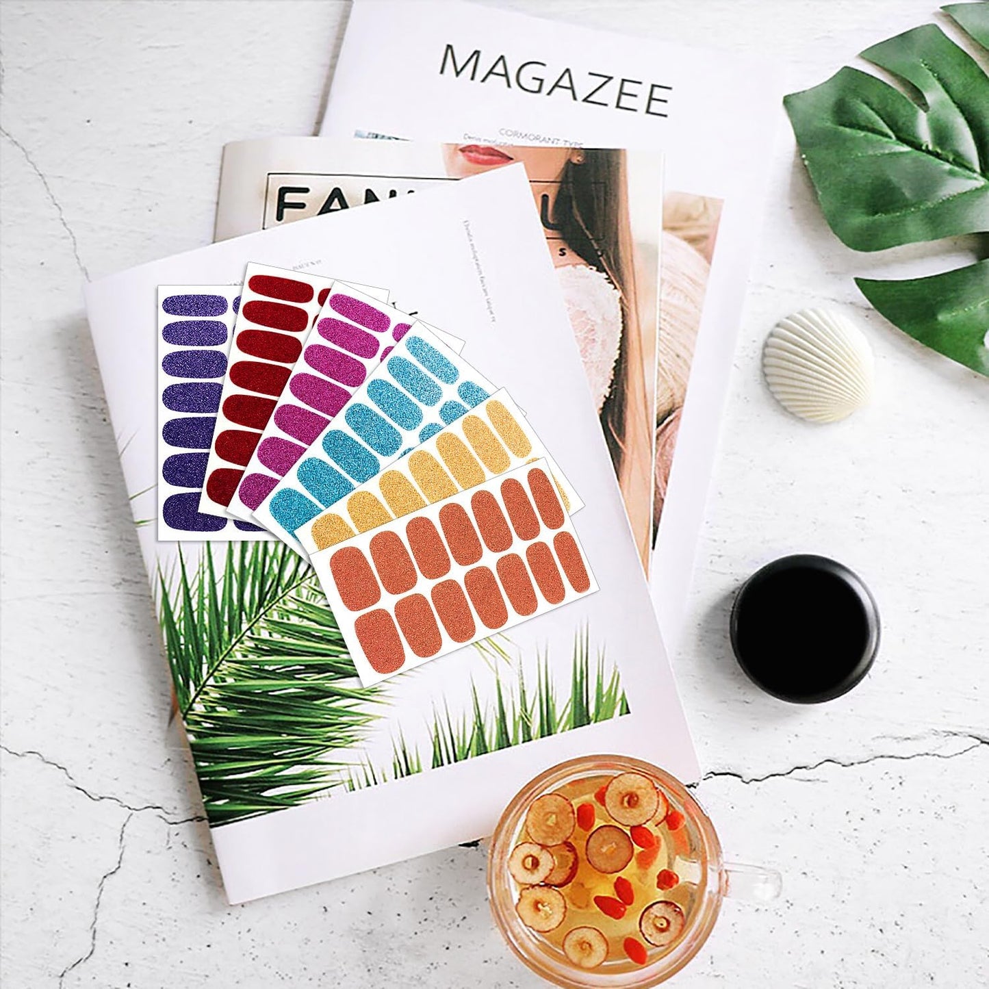 DANNEASY 16 Sheets Nail Wraps for Women Nail Polish Strips Solid Self Adhesive Gel Nail Stickers Gel Strips Nails Art Accessories with 1pc File, Cuticle Stick (Glitter)