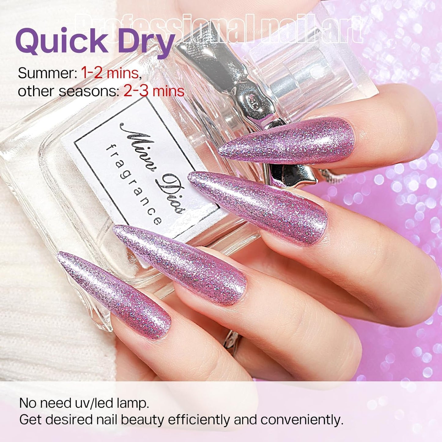 MIZHSE Quick Dry Glitter Purple Nail Polish, Shimmery Nail Polish Air Drying Fast, 15ml High Glossy Sparkly Shiny Nail Art Salon Manicure Home