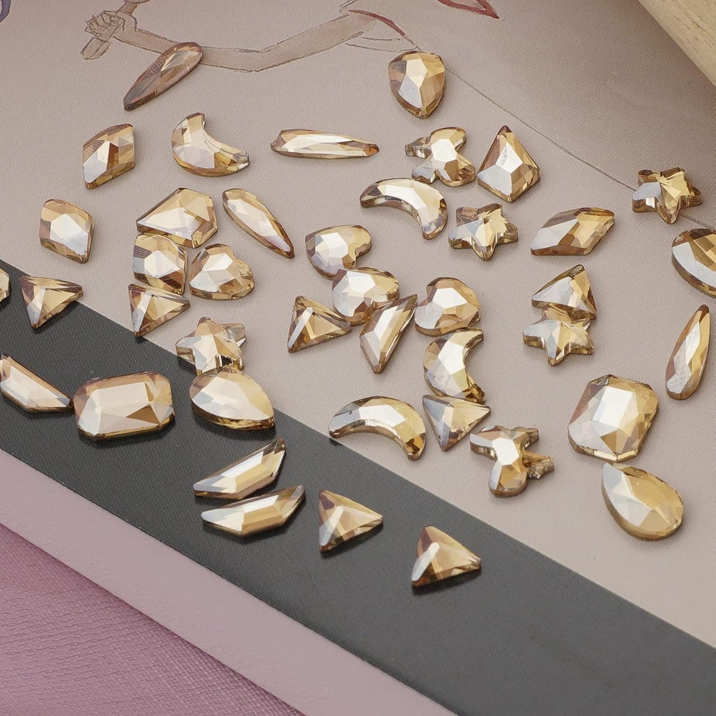 Canvalite 2900Pcs Champagne Rhinestones for Nails, 18 Styles Multi Shape Nail Charms and Gems Shiny Glass Crystal Flatback Nail Rhinestones Set for Nail Art with Rhinestone Picker and Tweezers