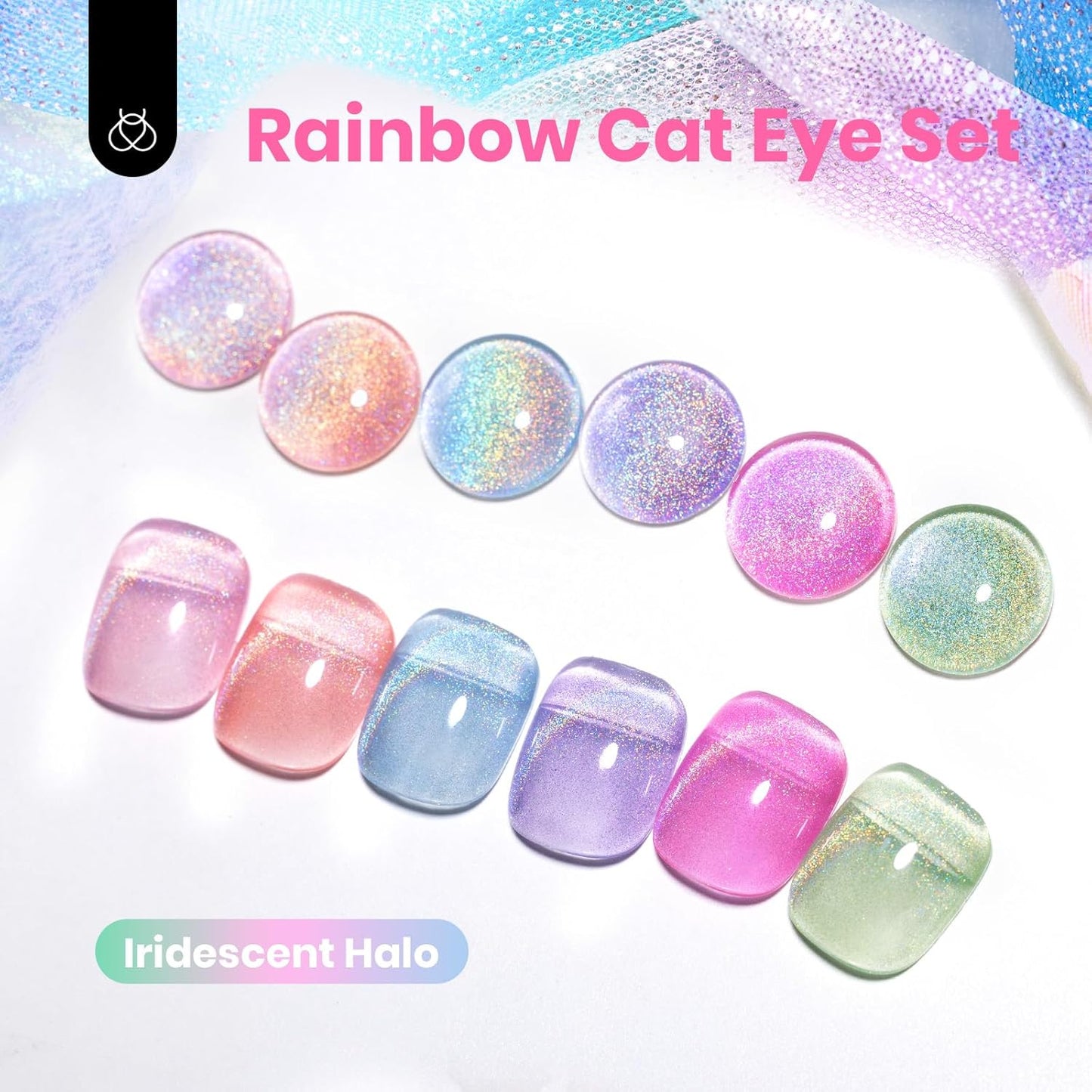 Beetles Cat Eye Gel Nail Polish Set - 6 Colors Summer Rainbow Cat Eye Gel Pink Blue Green Purple Orange Gel with Magnet Soak Off UV Iridescent Halo Collection Salon Nail Art Manicure Gift for Women