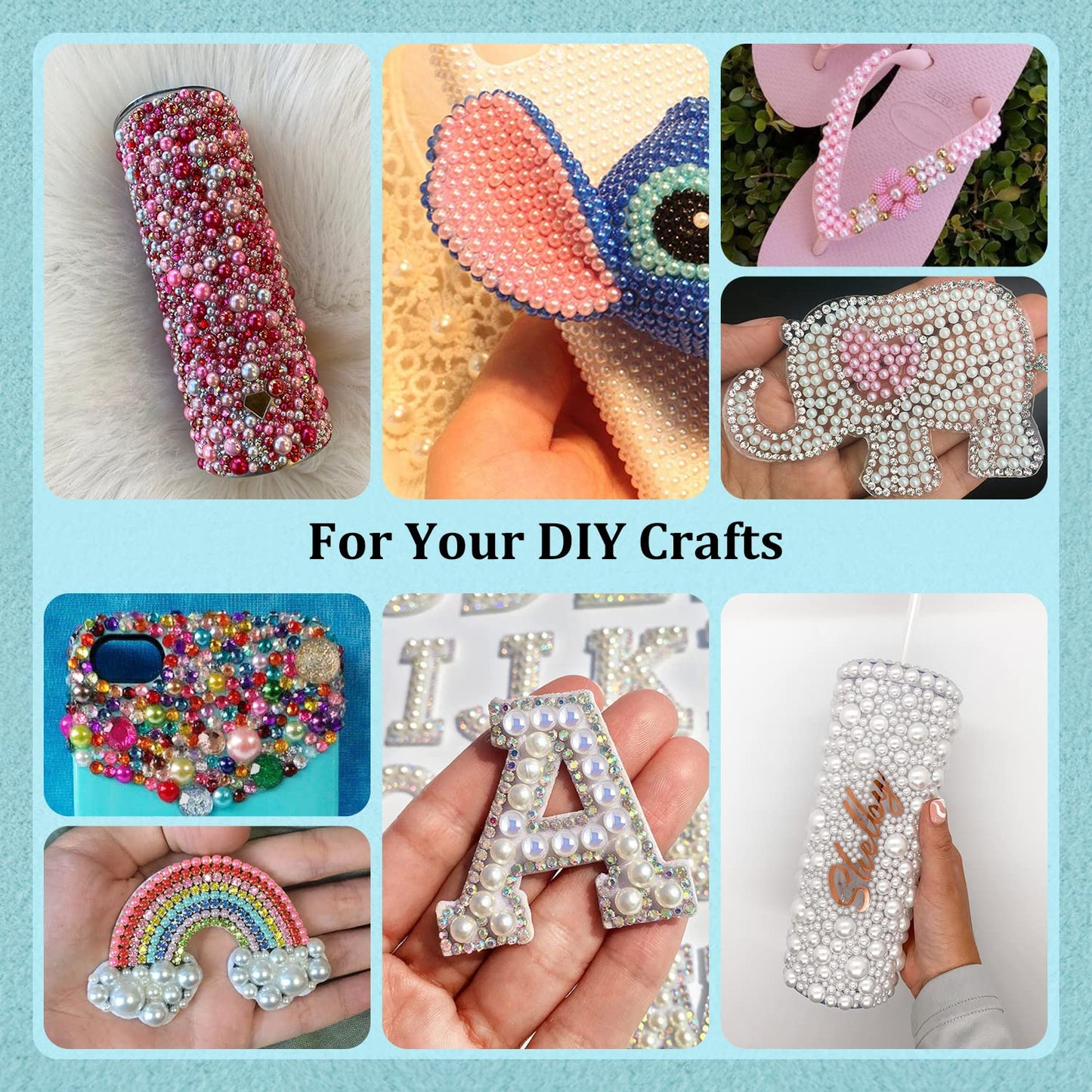 100g Flatback Pearls and Rhinestones Set 1-Pink&White, Mixed Size 3-10mm Resin Rhinestones and Half Pearls for Nail Art and Crafts and Decoration with Tweezer and Pickup Pencil