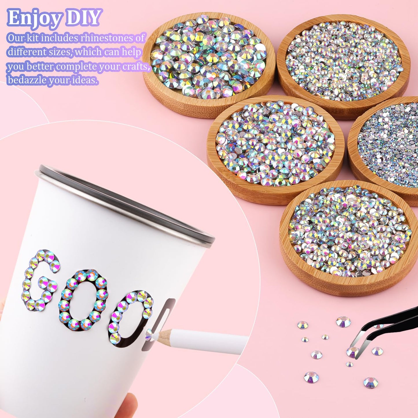 30000Pcs Resin Rhinestones for Bedazzling with Tweezers, AB Rhinestones for Crafting with B7000 Jewelry Glue for DIY Crafts Clothing Tumblers Shoes Fabric Nail Art