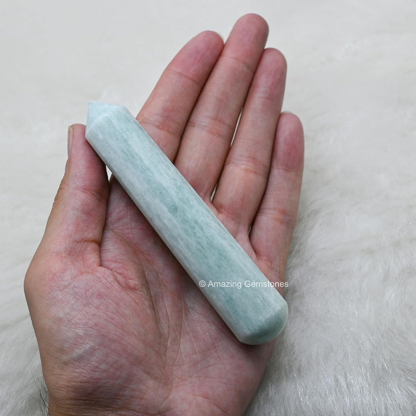 Amazing Gemstone Amazonite Crystal Wand Massage Stick - Pelvic Wand Gua Sha for Adults - Crystals and Healing Stones Massage Wands for Adults Gifts (Pointed)