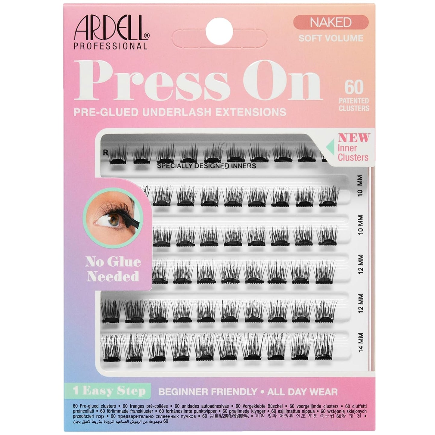 Ardell Press On Pre-Glued Underlash Extensions - DIY Lash Cluster, Eyelash Extension Kit, Naked Soft Volume - 60 ct, 1-pack